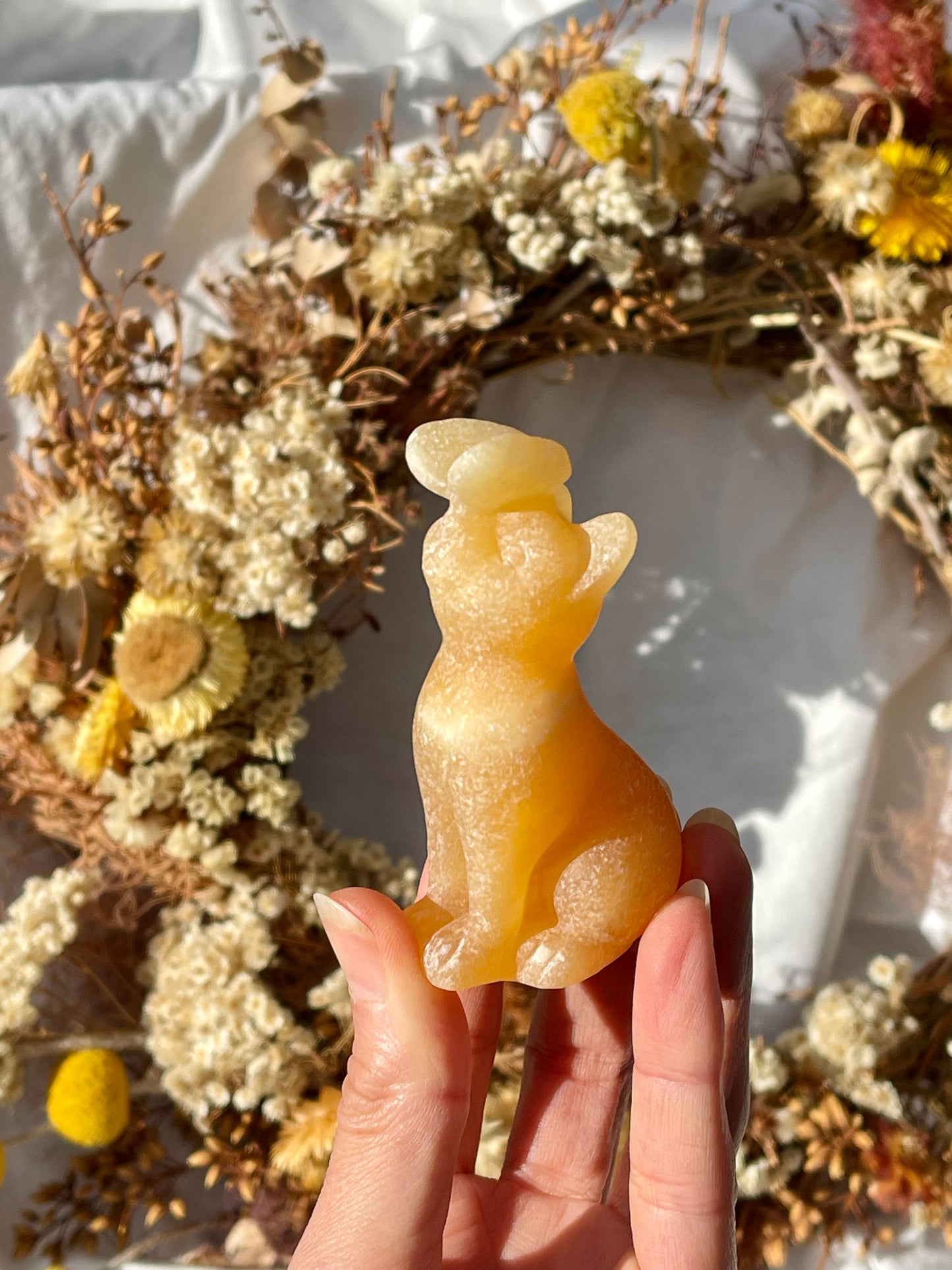 Orange Calcite Cat With Butterfly