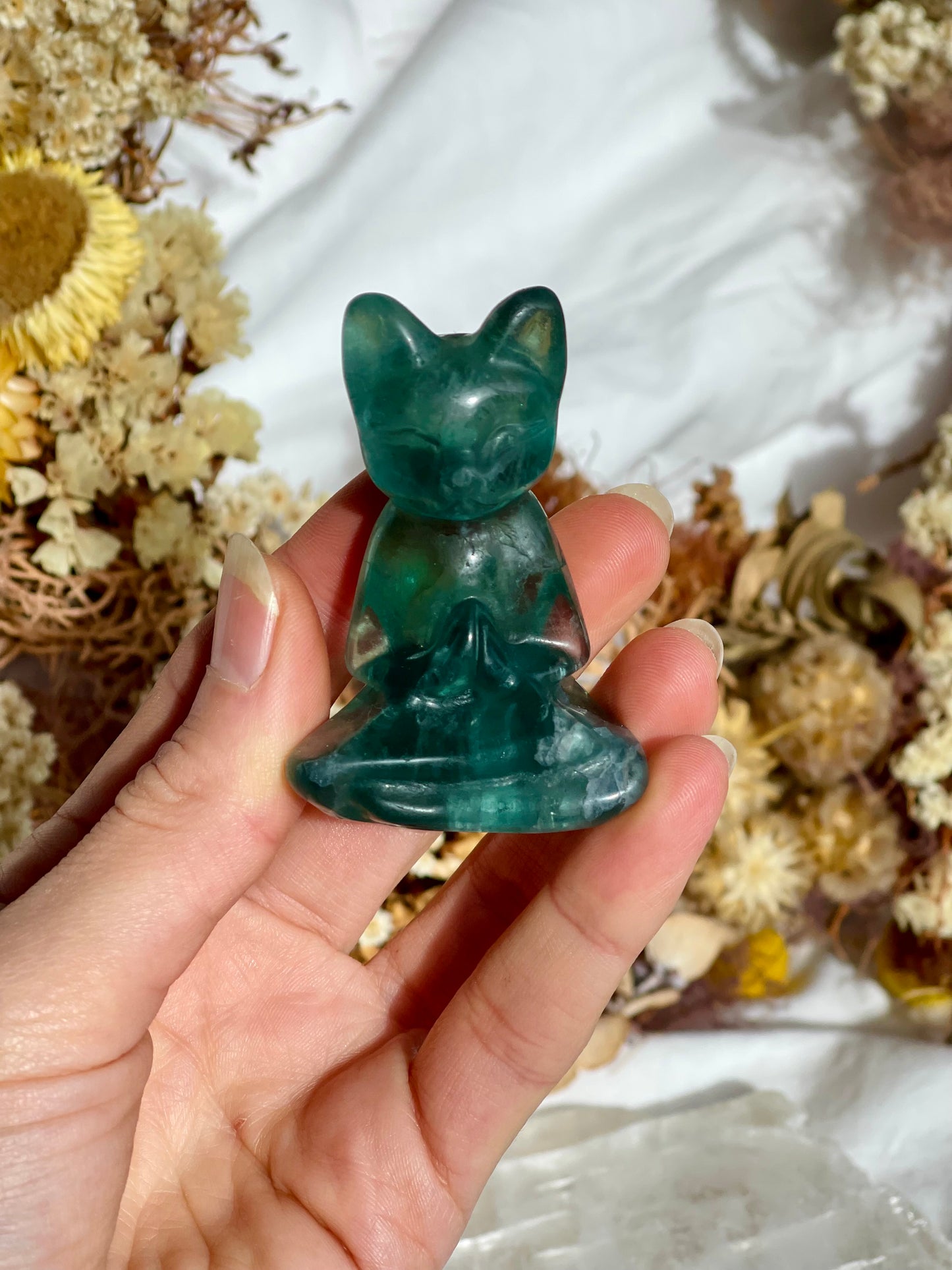 Fluorite Namaste Cat