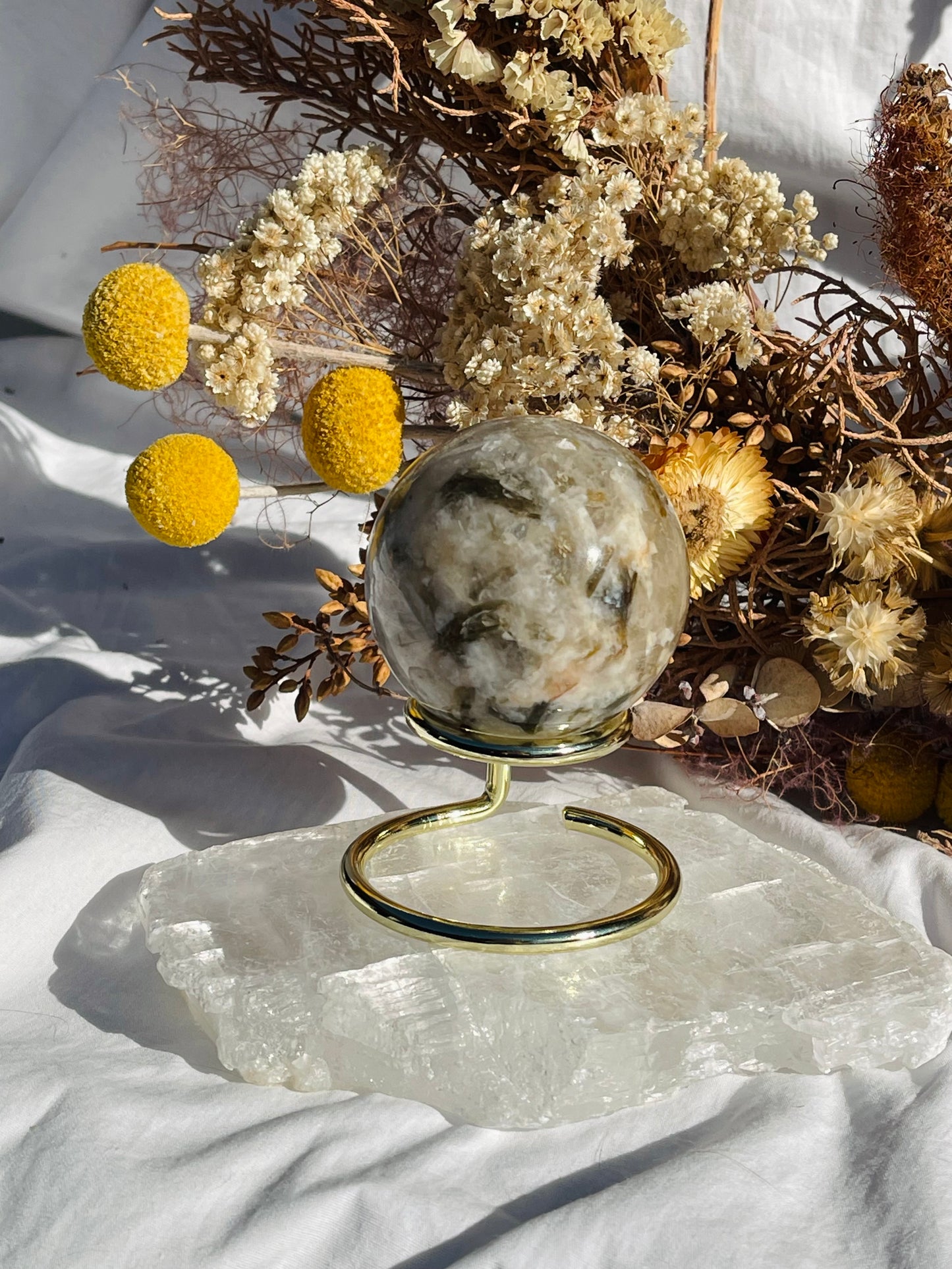 Green Tourmaline & Quartz Sphere