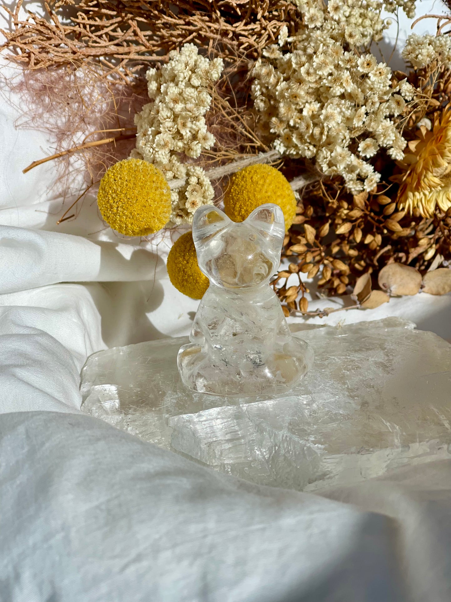 Clear Quartz Namaste Cat