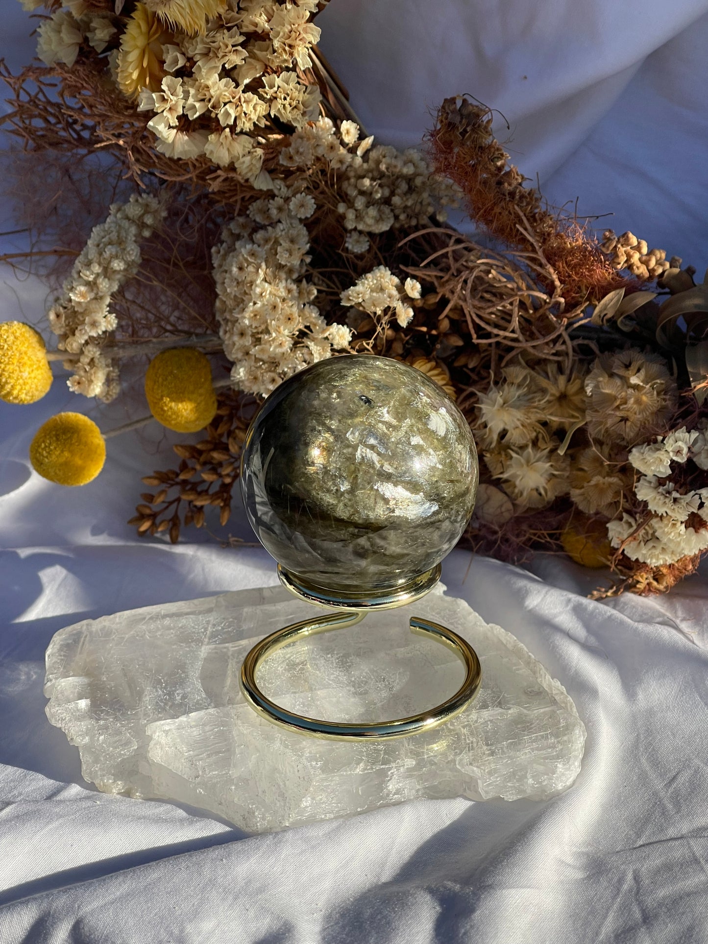 Green Mica & Smokey Quartz Sphere #3