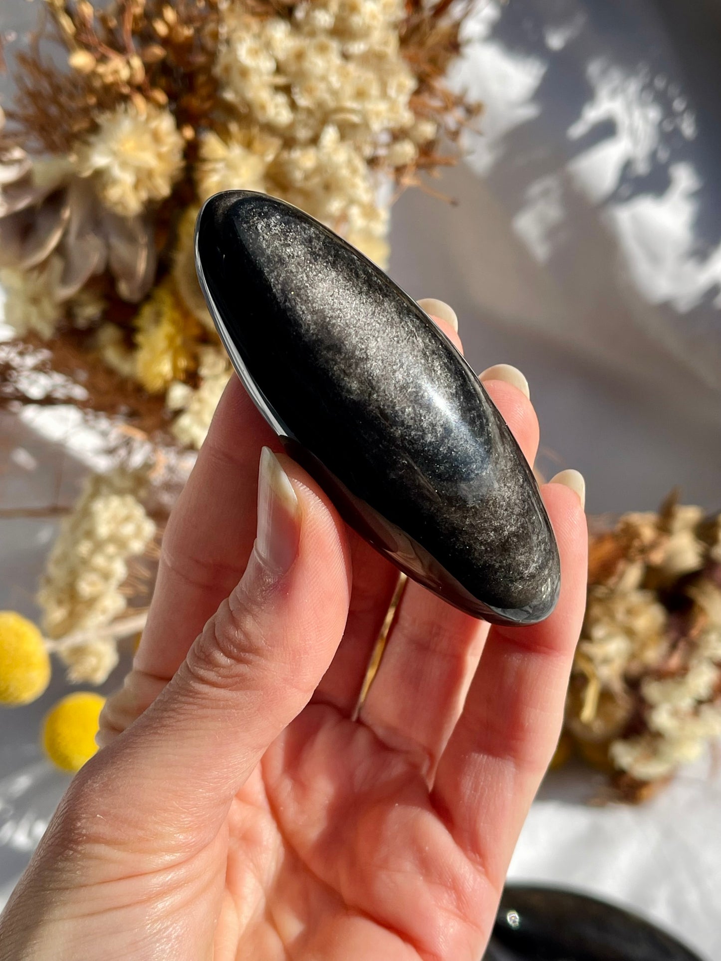 Silver Sheen Obsidian Palmstone