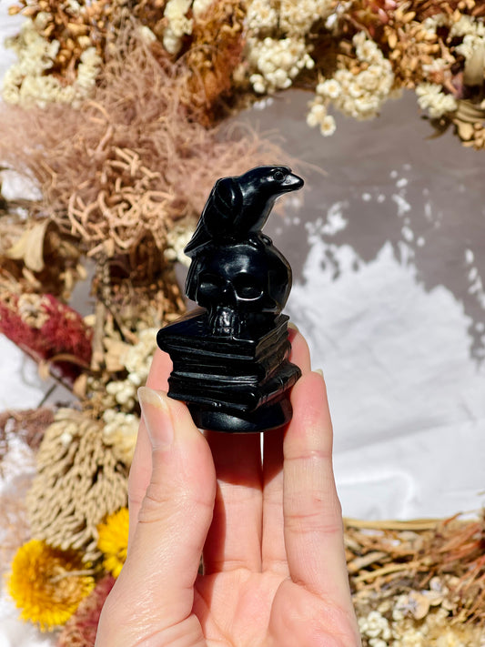 Black Obsidian Bird Skull