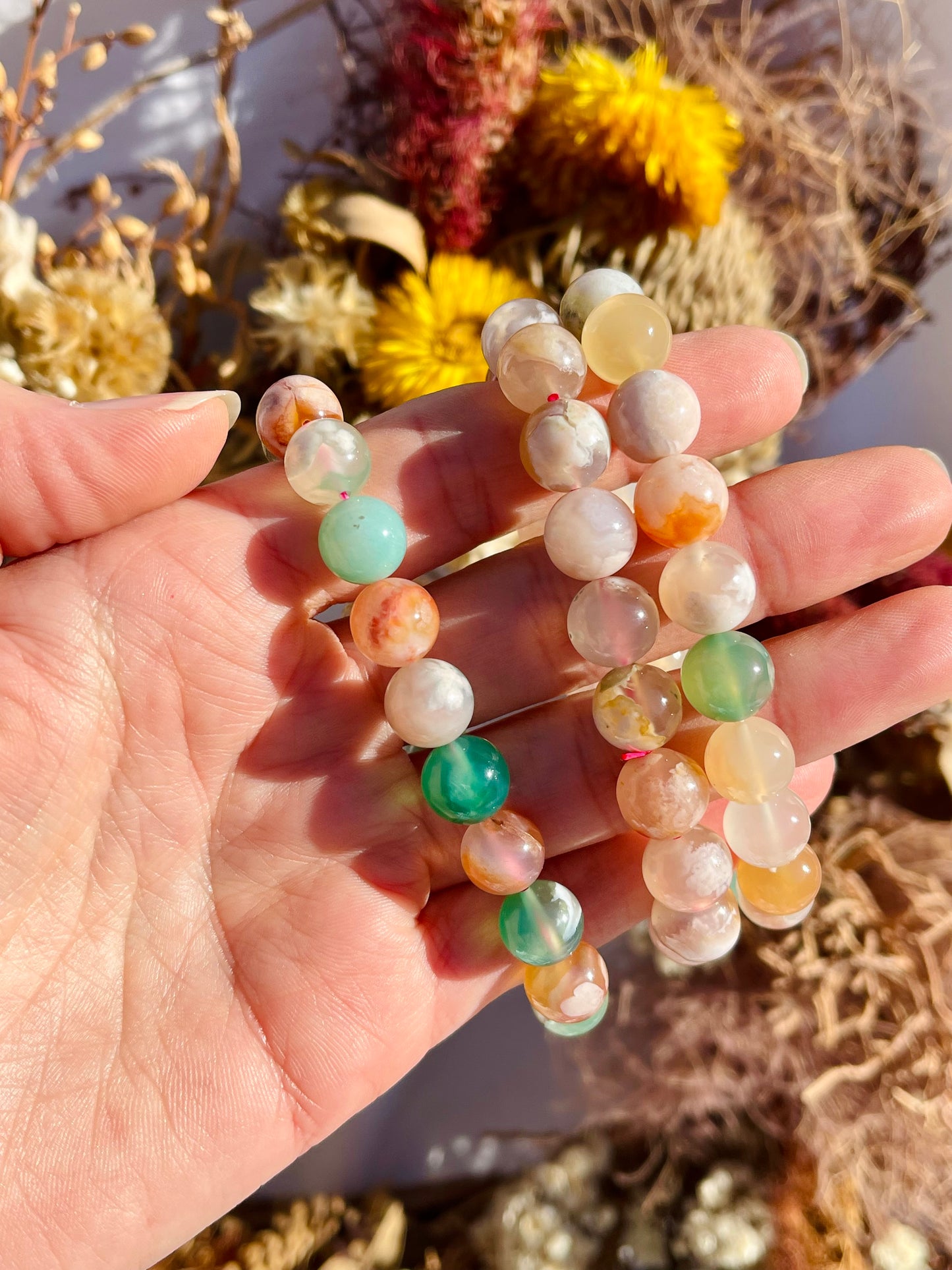 Green Flower Agate Bracelet