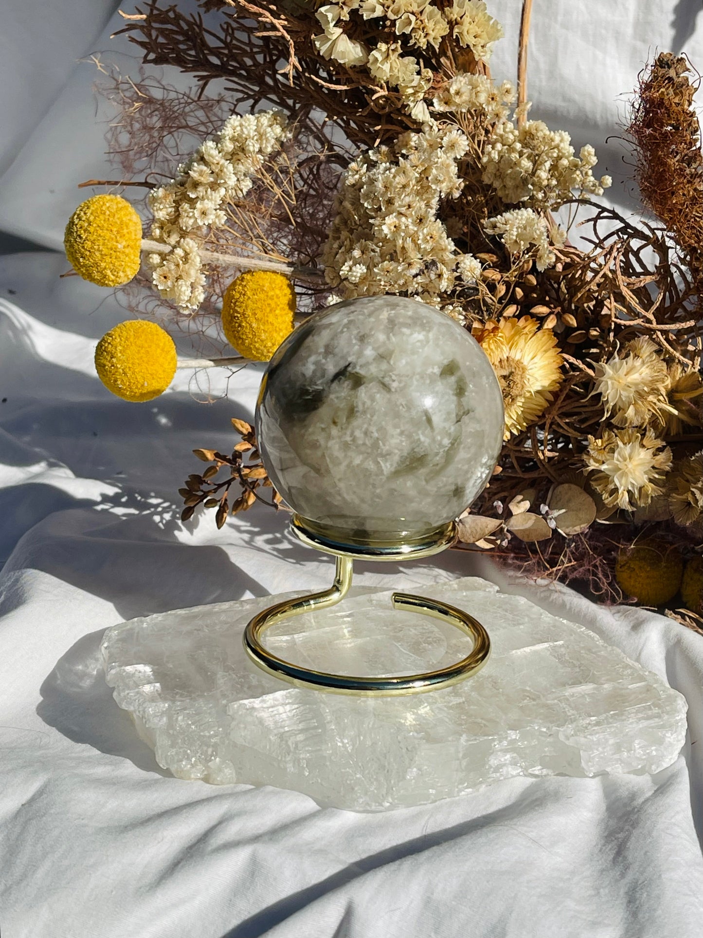 Green Tourmaline & Quartz Sphere