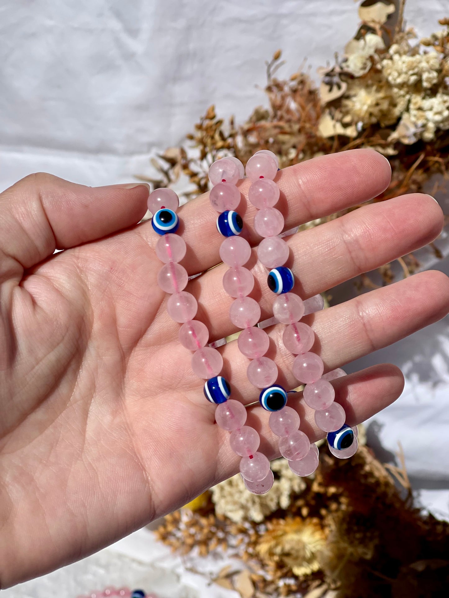 Rose Quartz Evil Eye Bracelet