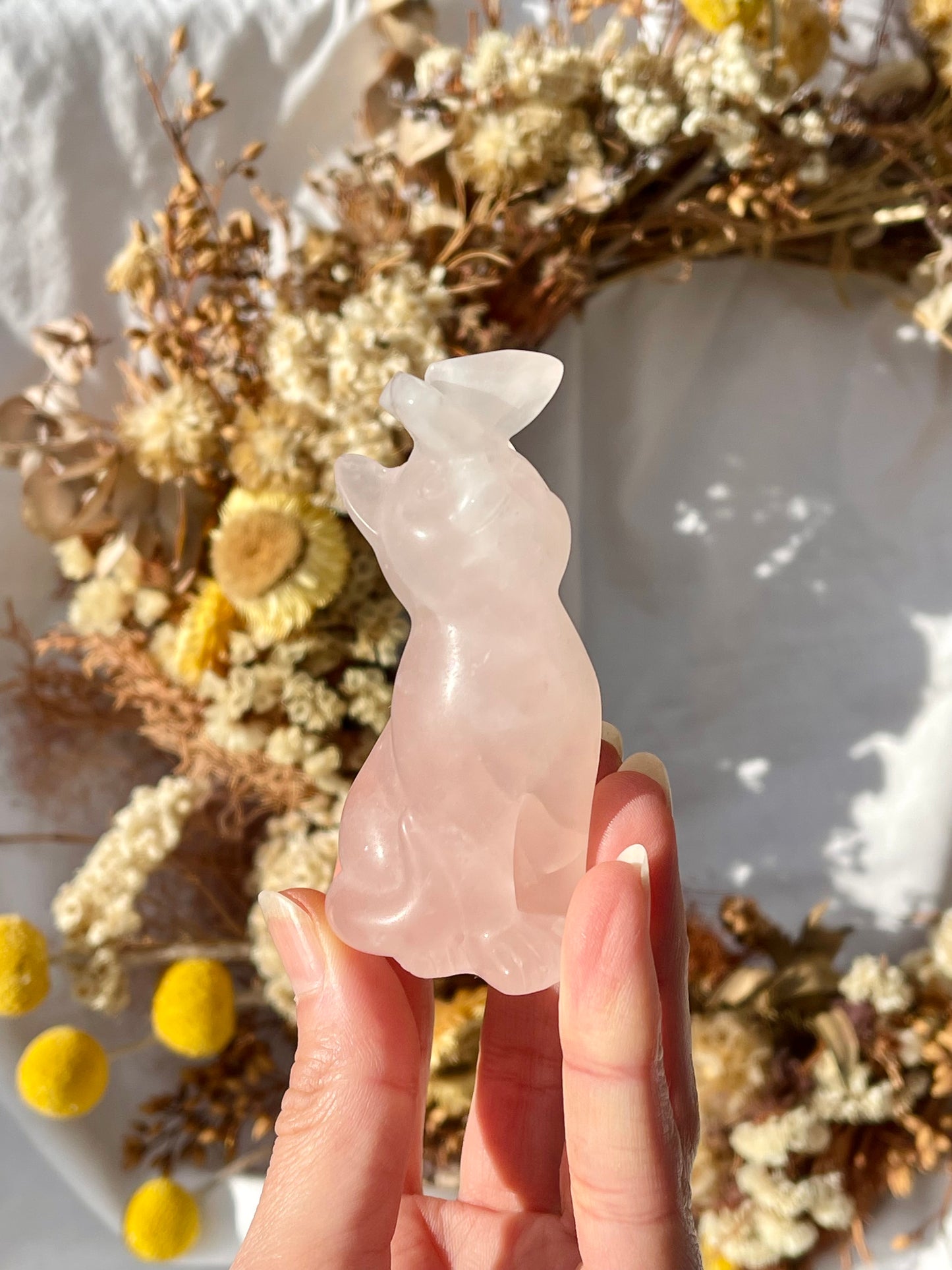 Rose Quartz Cat With Butterfly