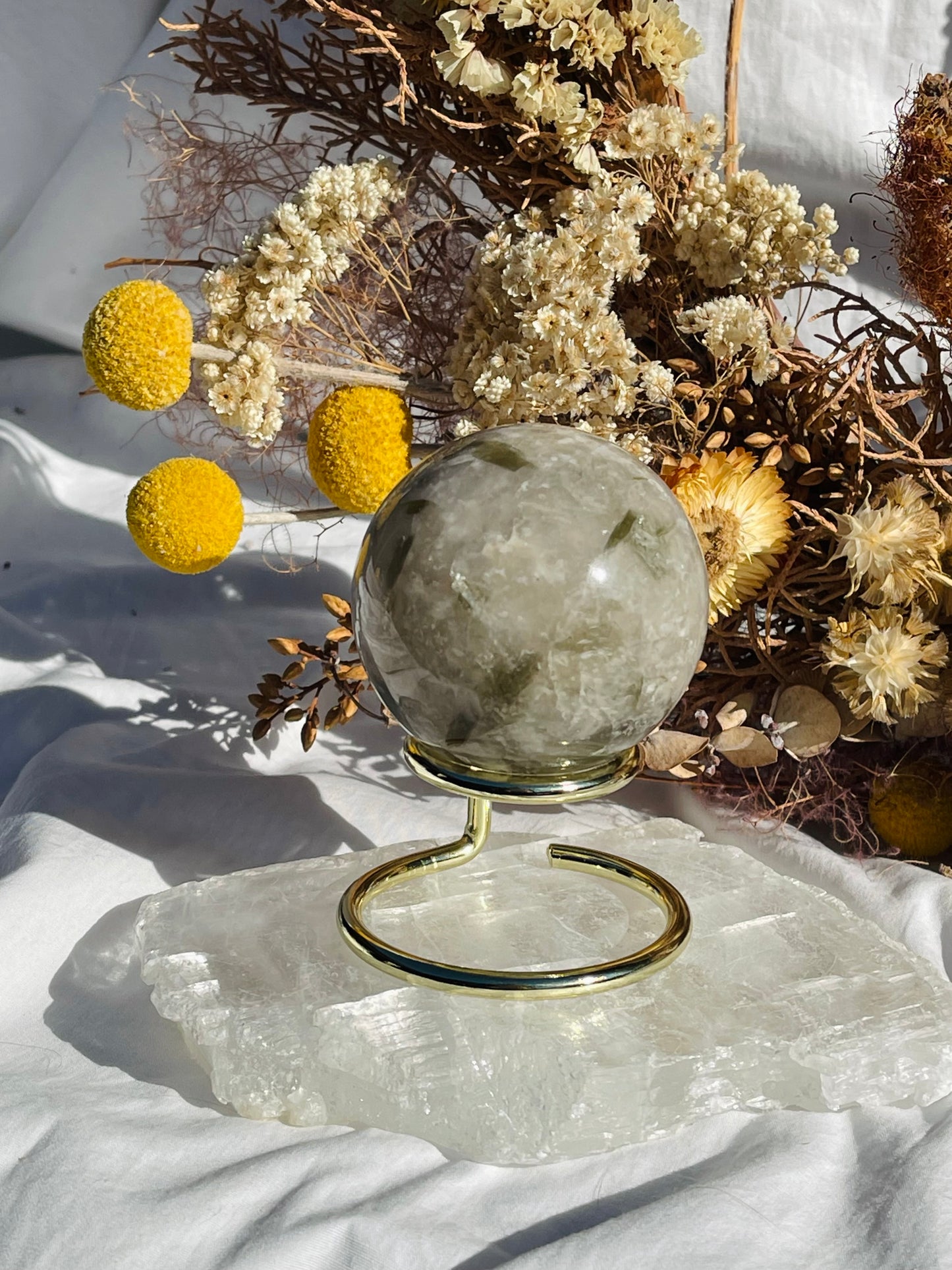 Green Tourmaline & Quartz Sphere