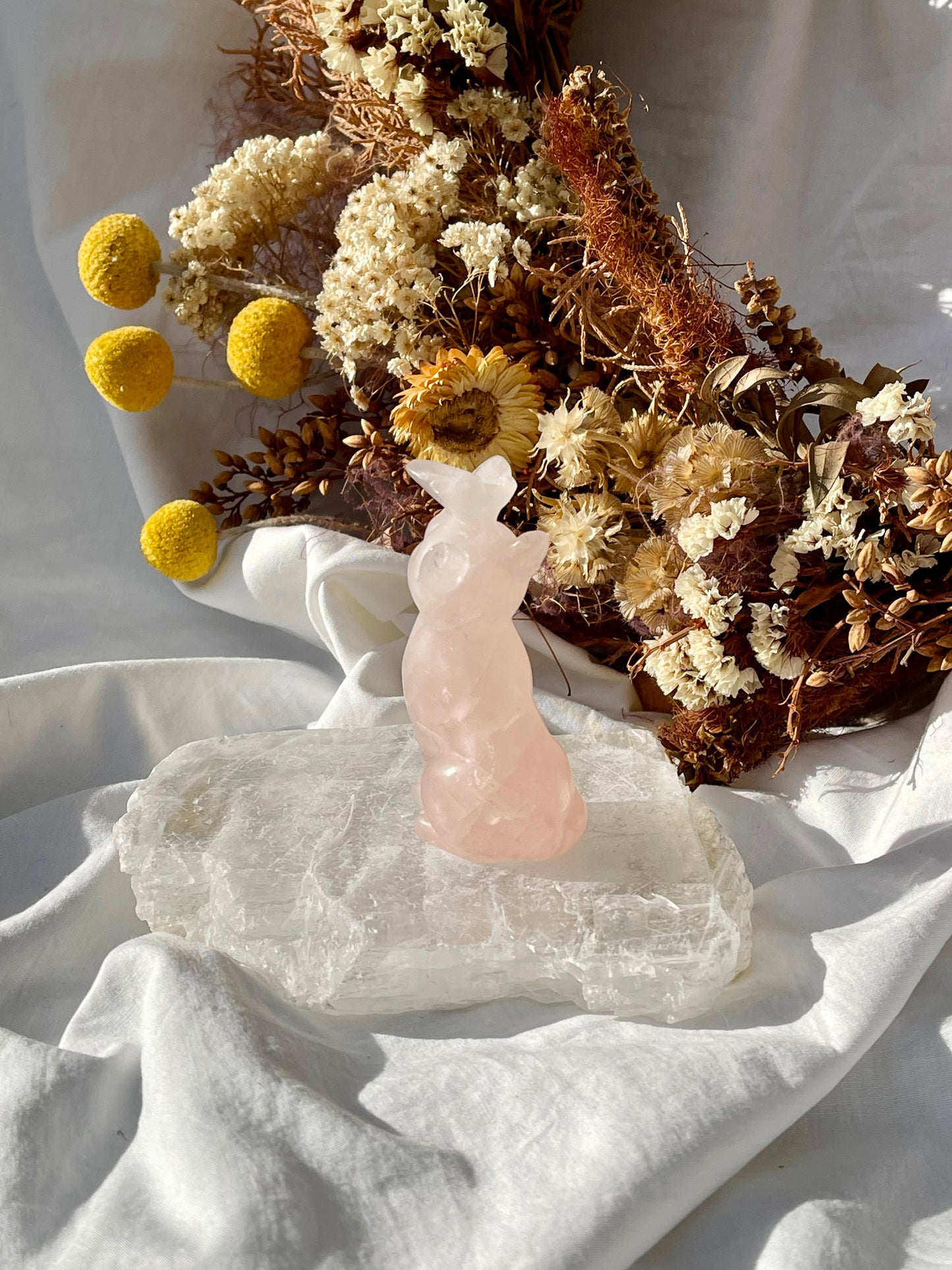 Rose Quartz Cat With Butterfly