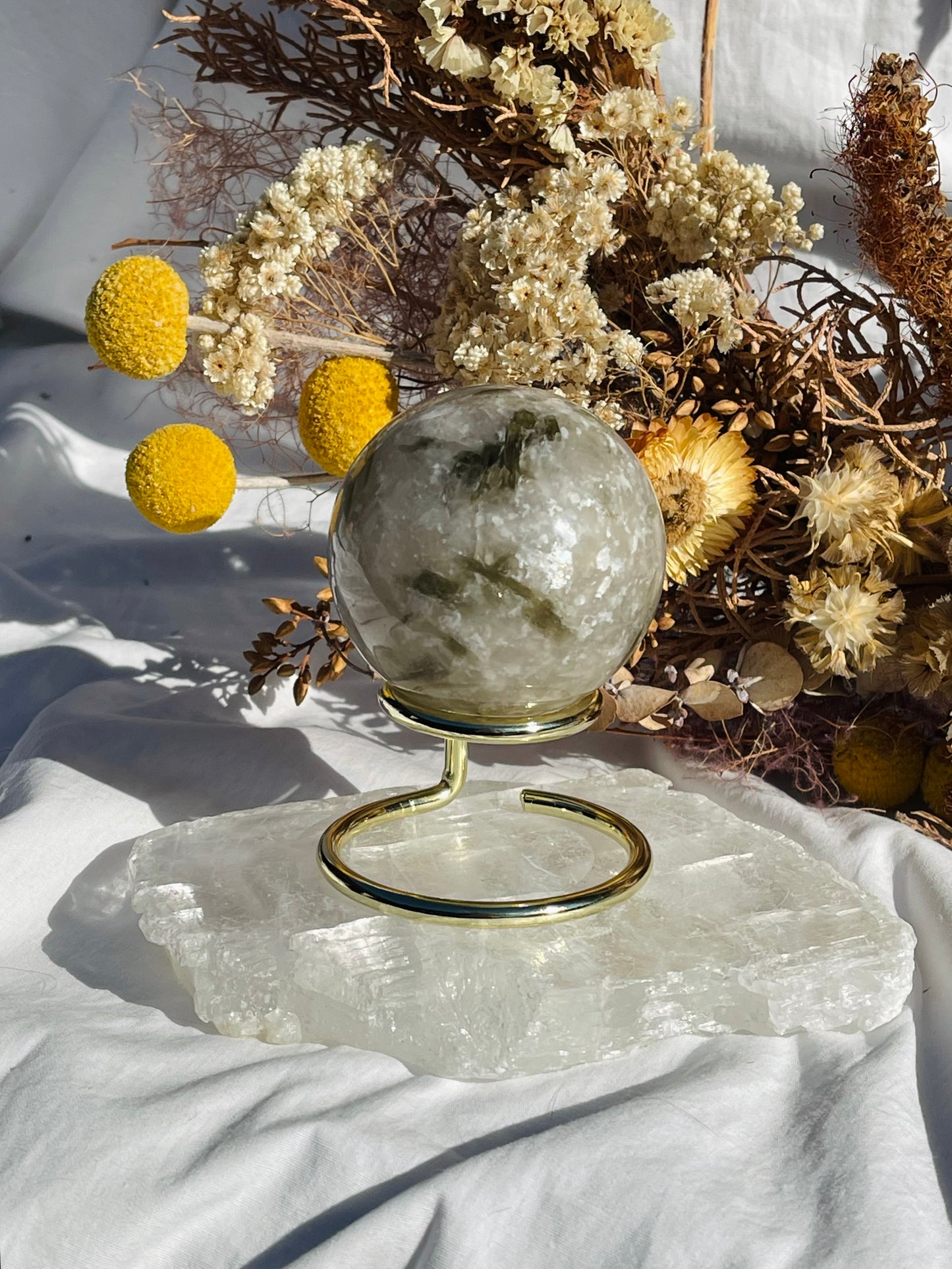 Green Tourmaline & Quartz Sphere