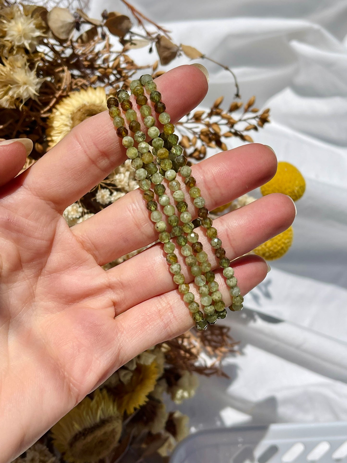Green Garnet Faceted Bead Bracelet