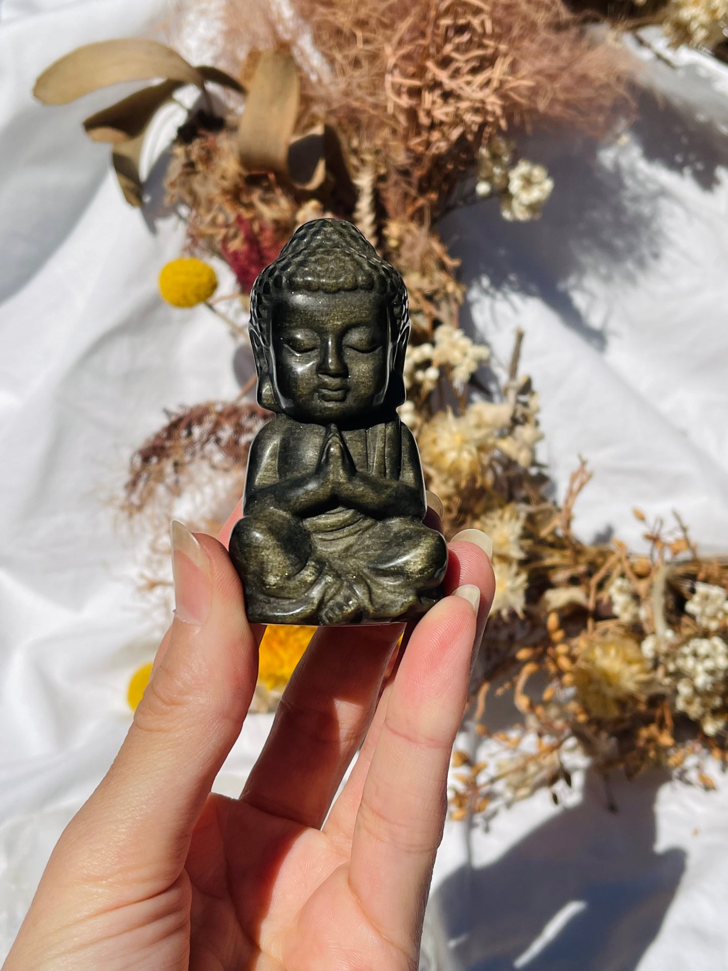 Golden Sheen Obsidian Buddha