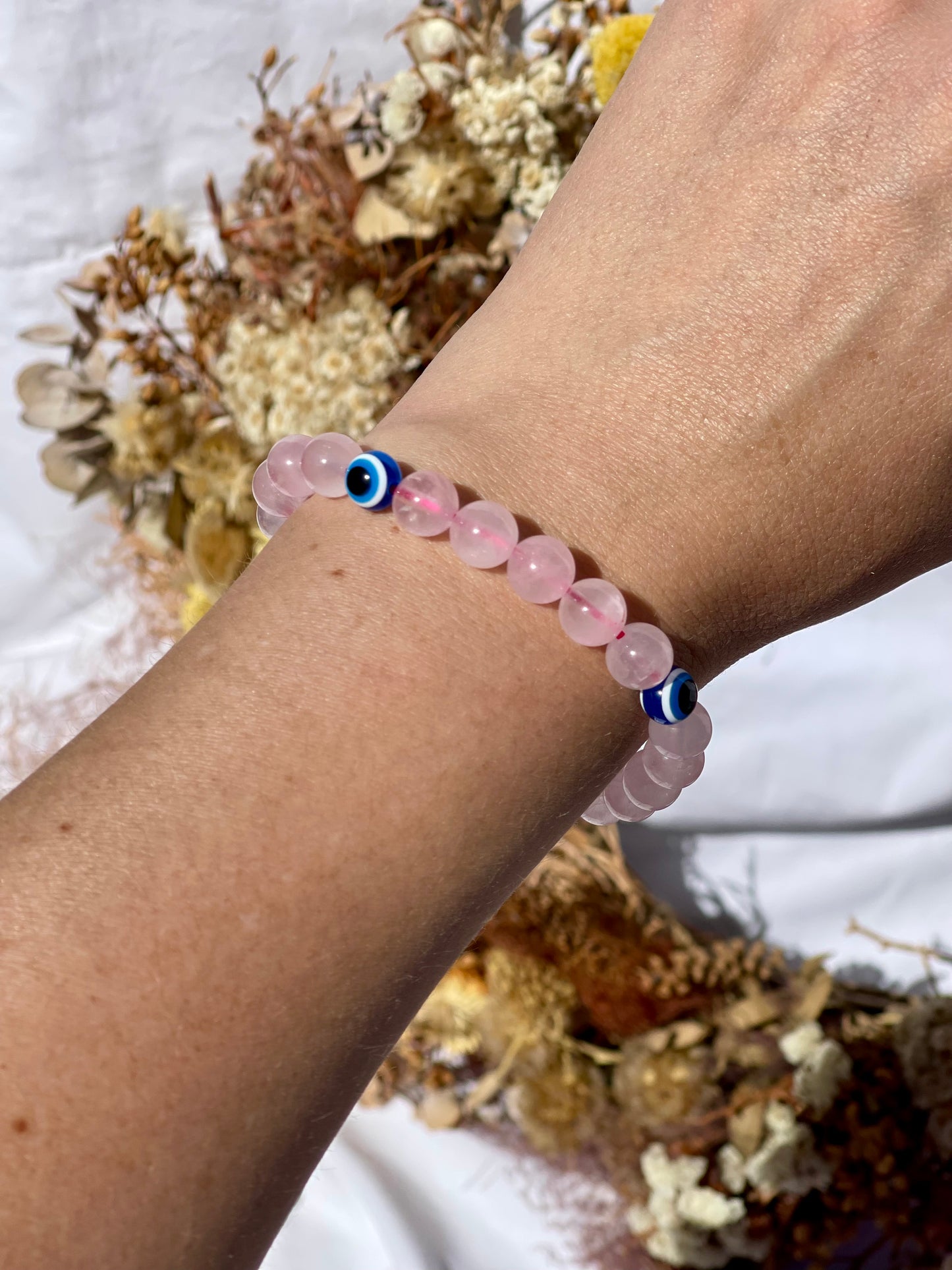 Rose Quartz Evil Eye Bracelet