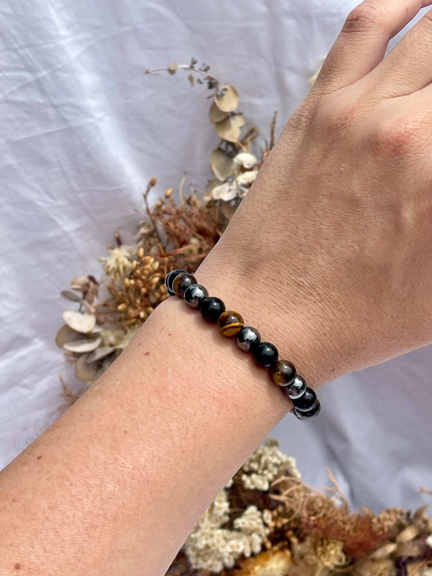 Mixed Bracelet | Tiger Eye, Black Obsidian, Hematite