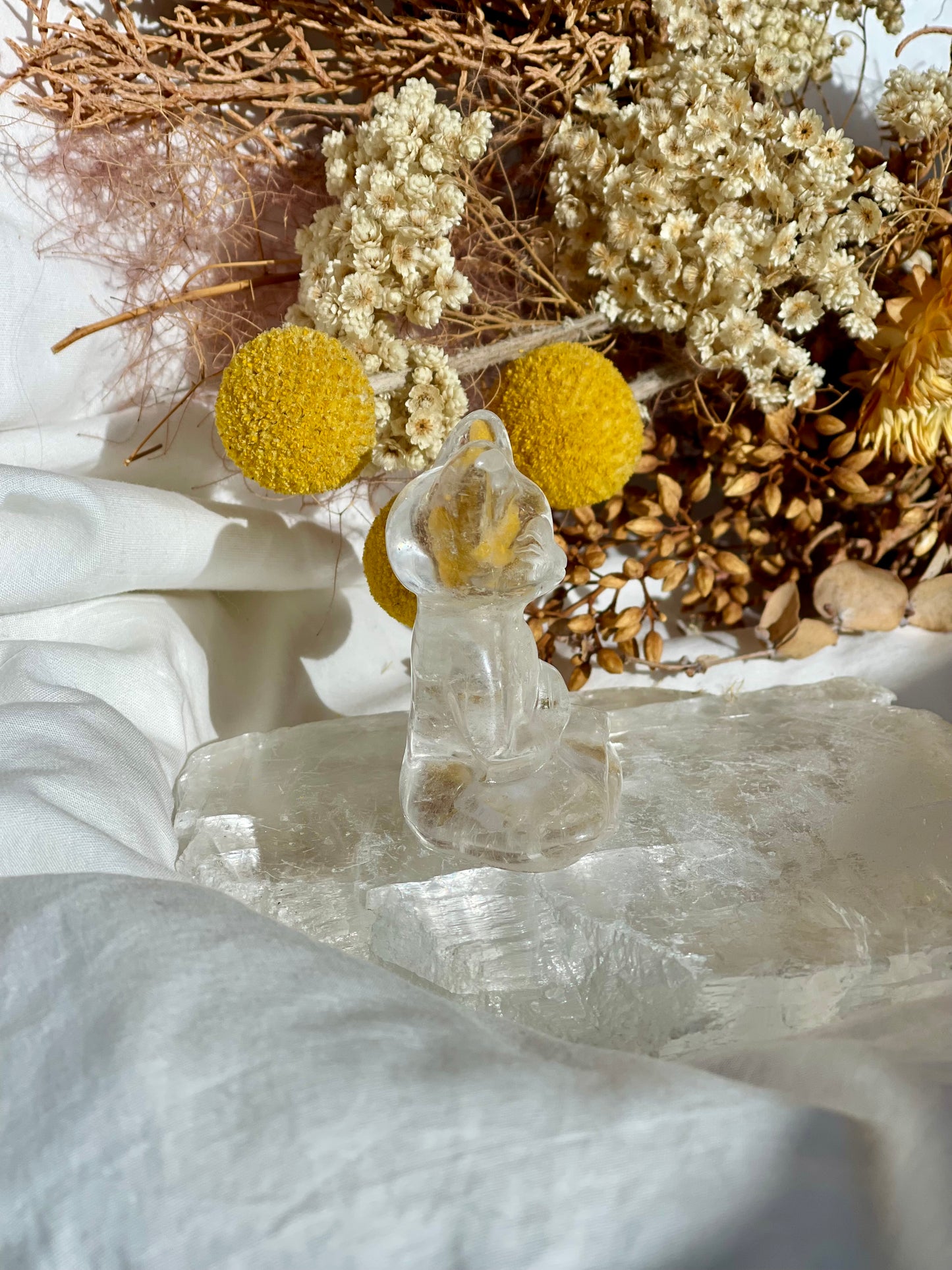 Clear Quartz Namaste Cat