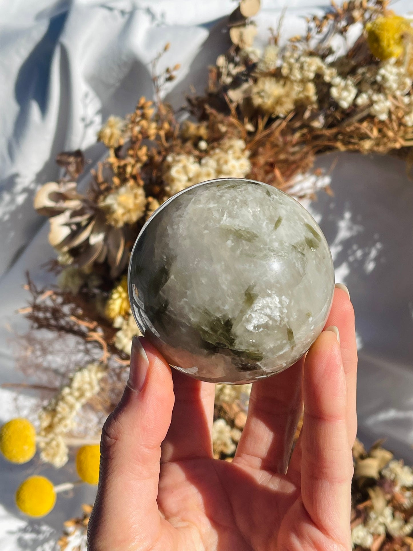 Green Tourmaline & Quartz Sphere
