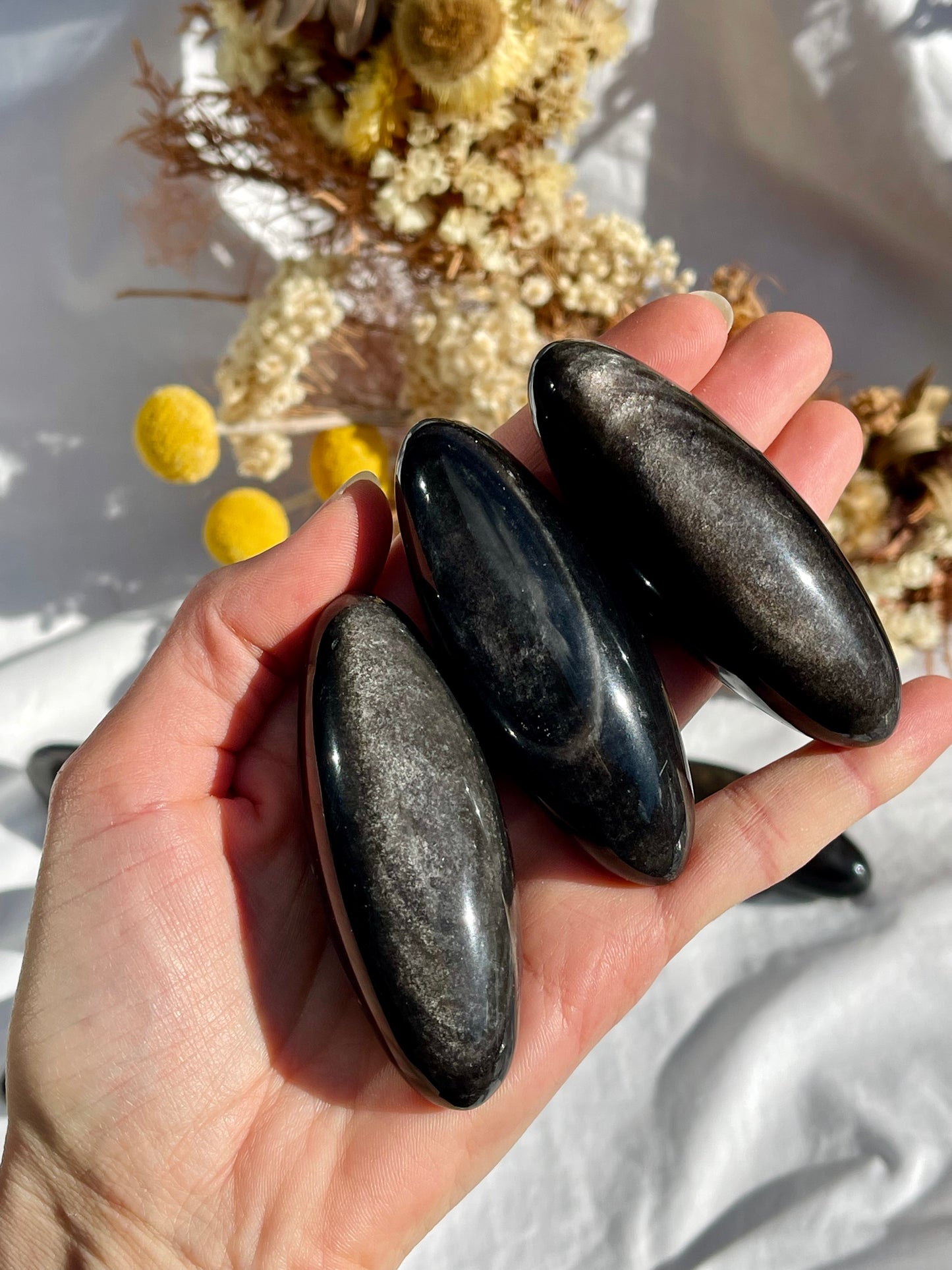 Silver Sheen Obsidian Palmstone