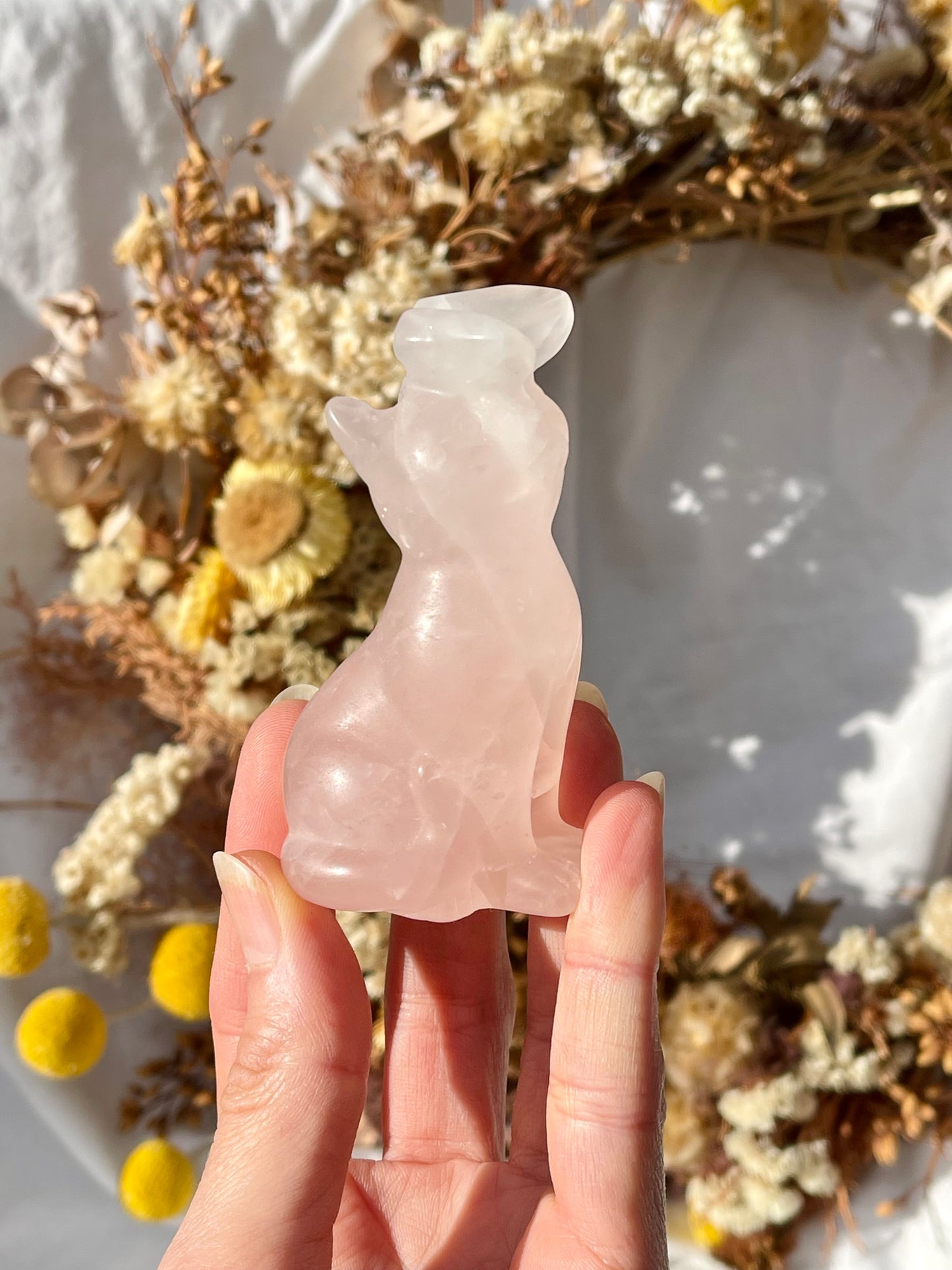 Rose Quartz Cat With Butterfly