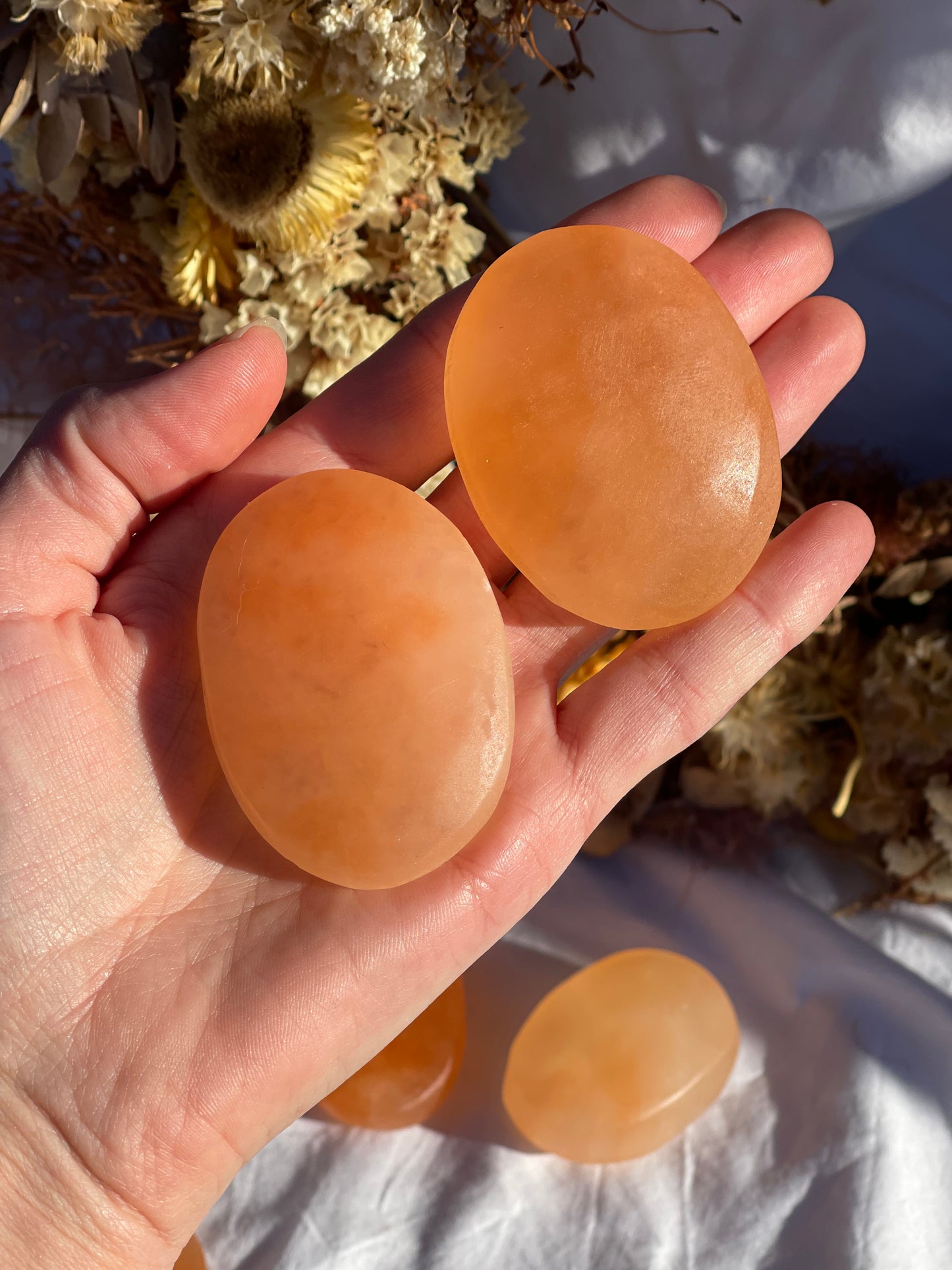 Peach Selenite Palmstone
