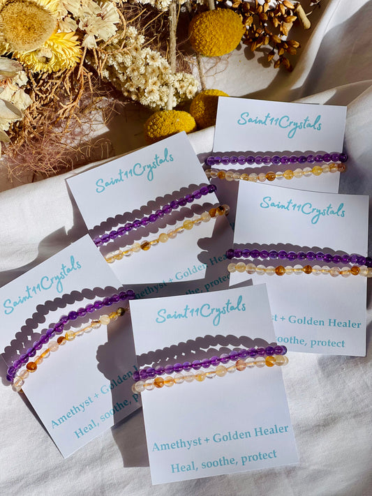 Kids Bracelet Set | Amethyst & Golden Healer