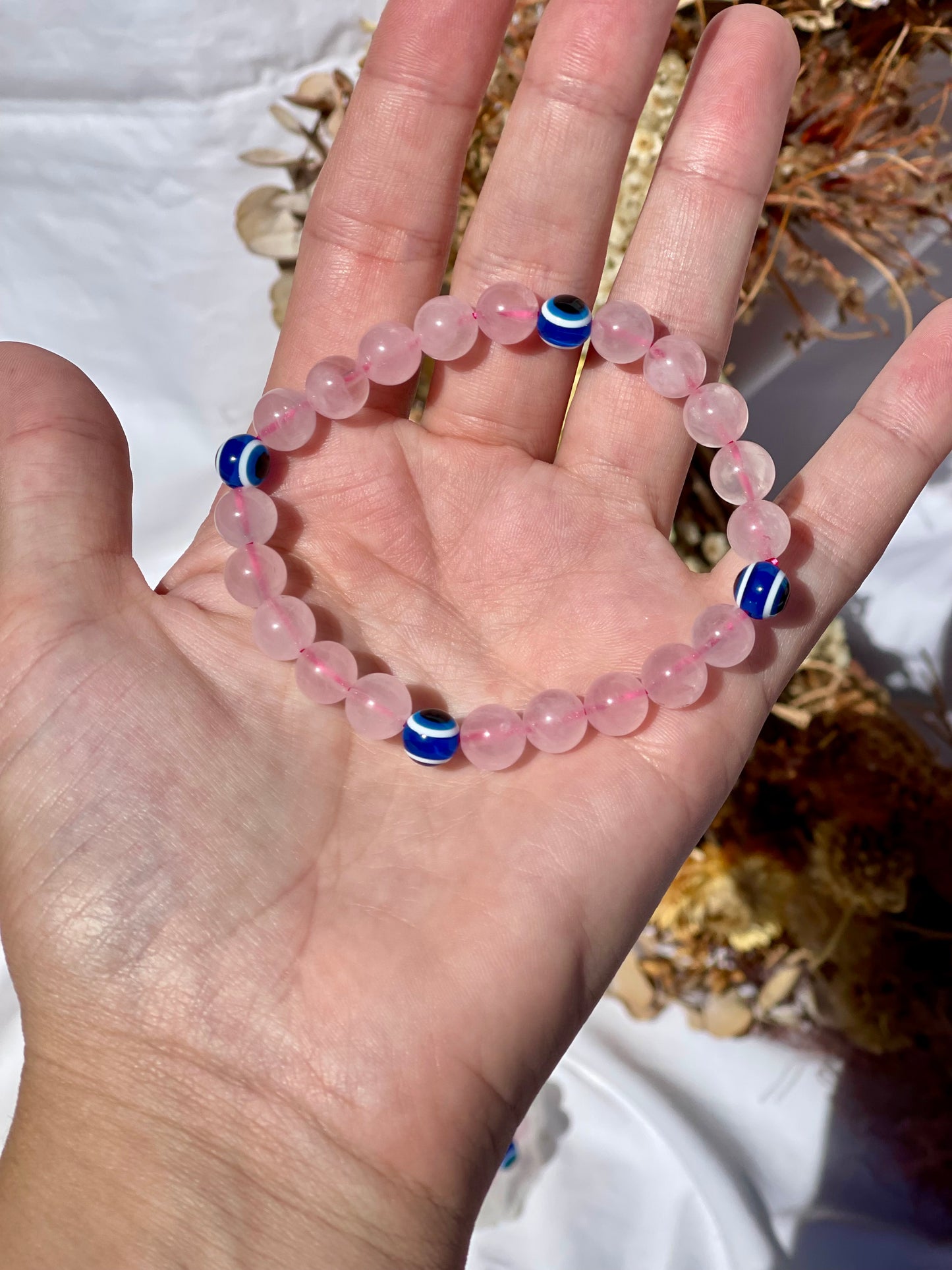 Rose Quartz Evil Eye Bracelet