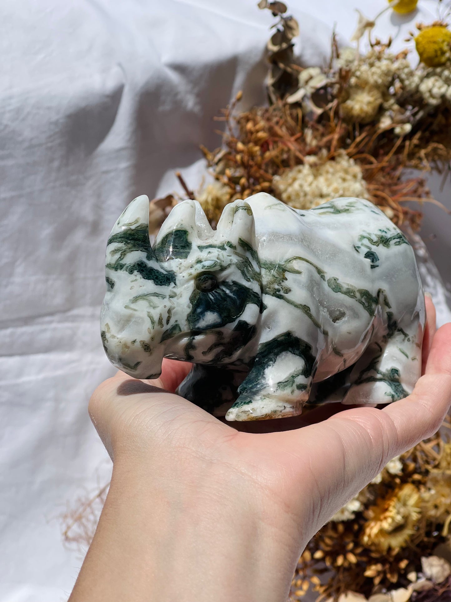 Moss Agate Rhino