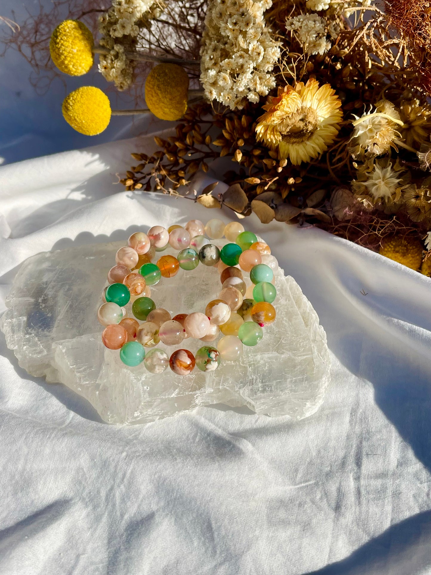 Green Flower Agate Bracelet