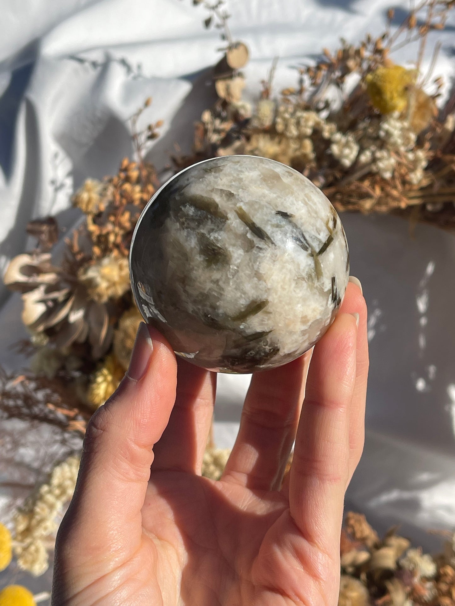 Green Tourmaline & Quartz Sphere