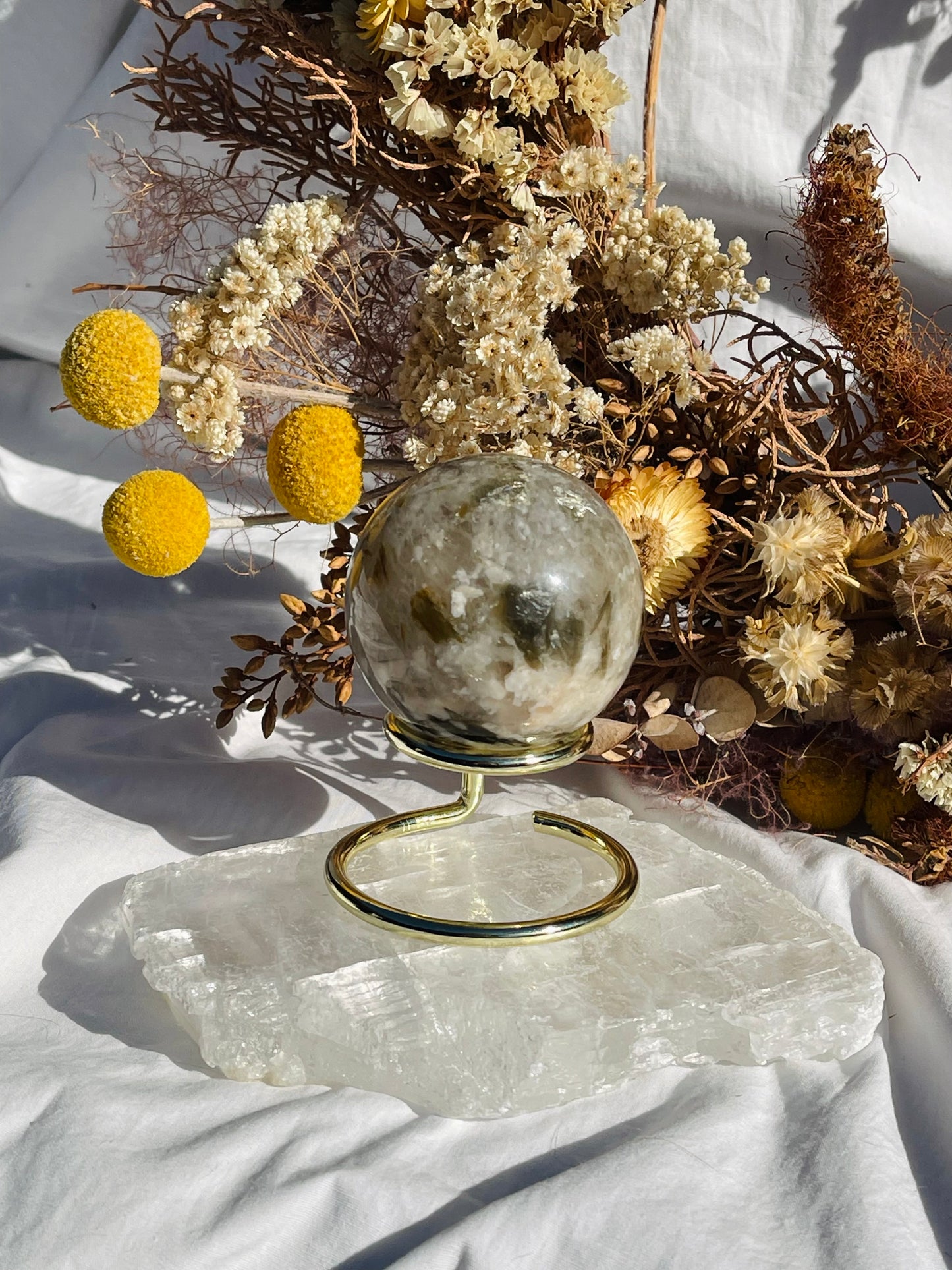 Green Tourmaline & Quartz Sphere