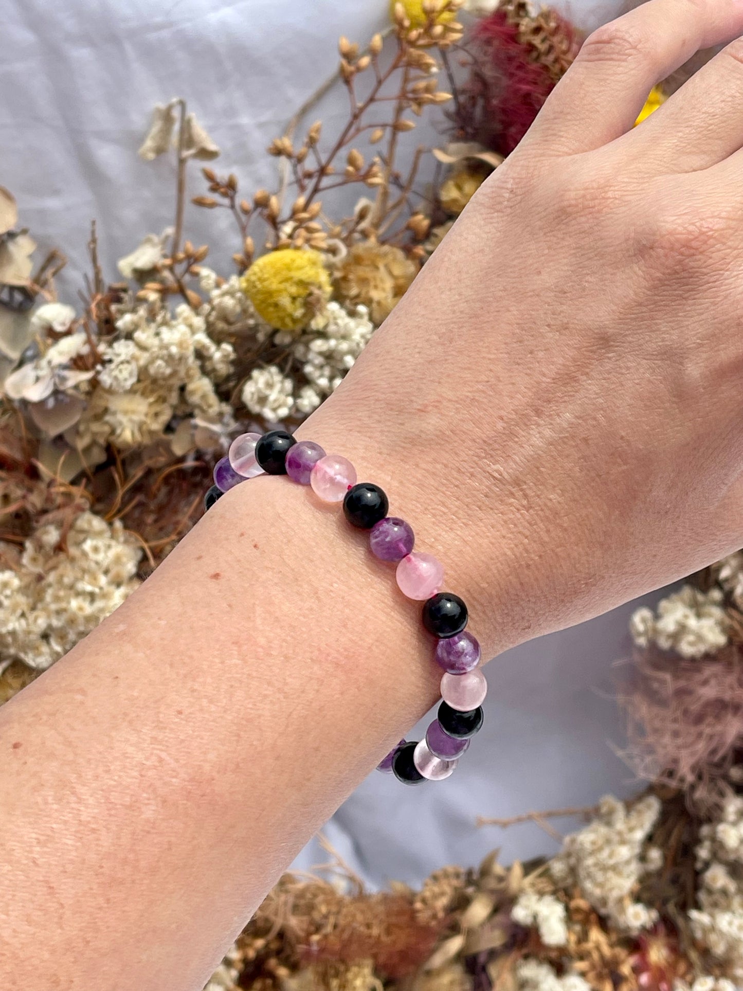 Mixed Bracelet | Amethyst, Black Obsidian, Rose Quartz
