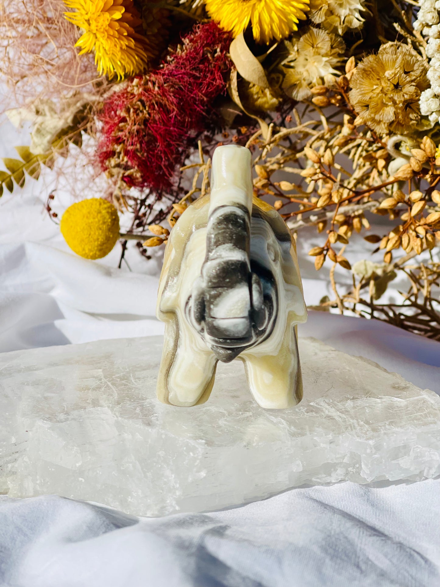 Yellow Zebra Calcite Elephant