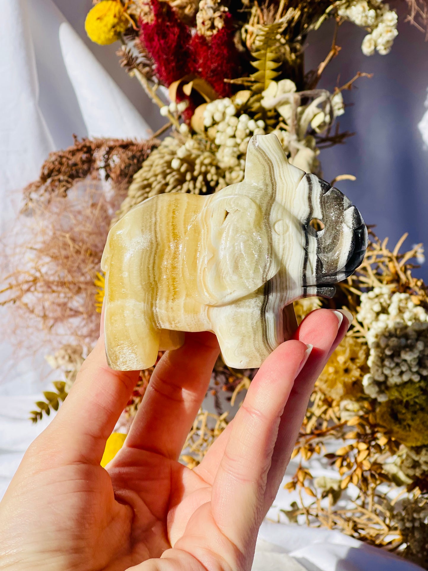 Yellow Zebra Calcite Elephant
