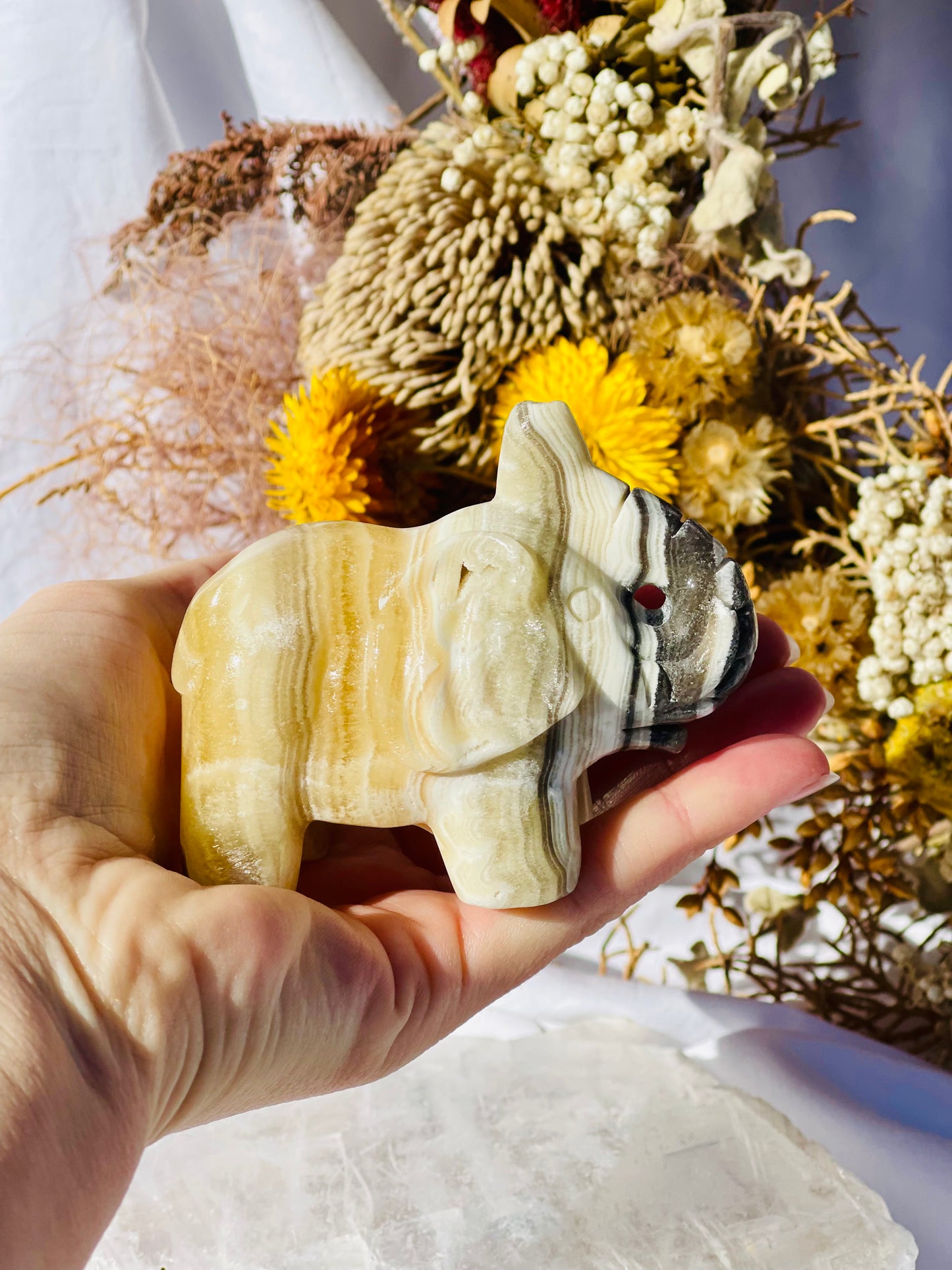 Yellow Zebra Calcite Elephant