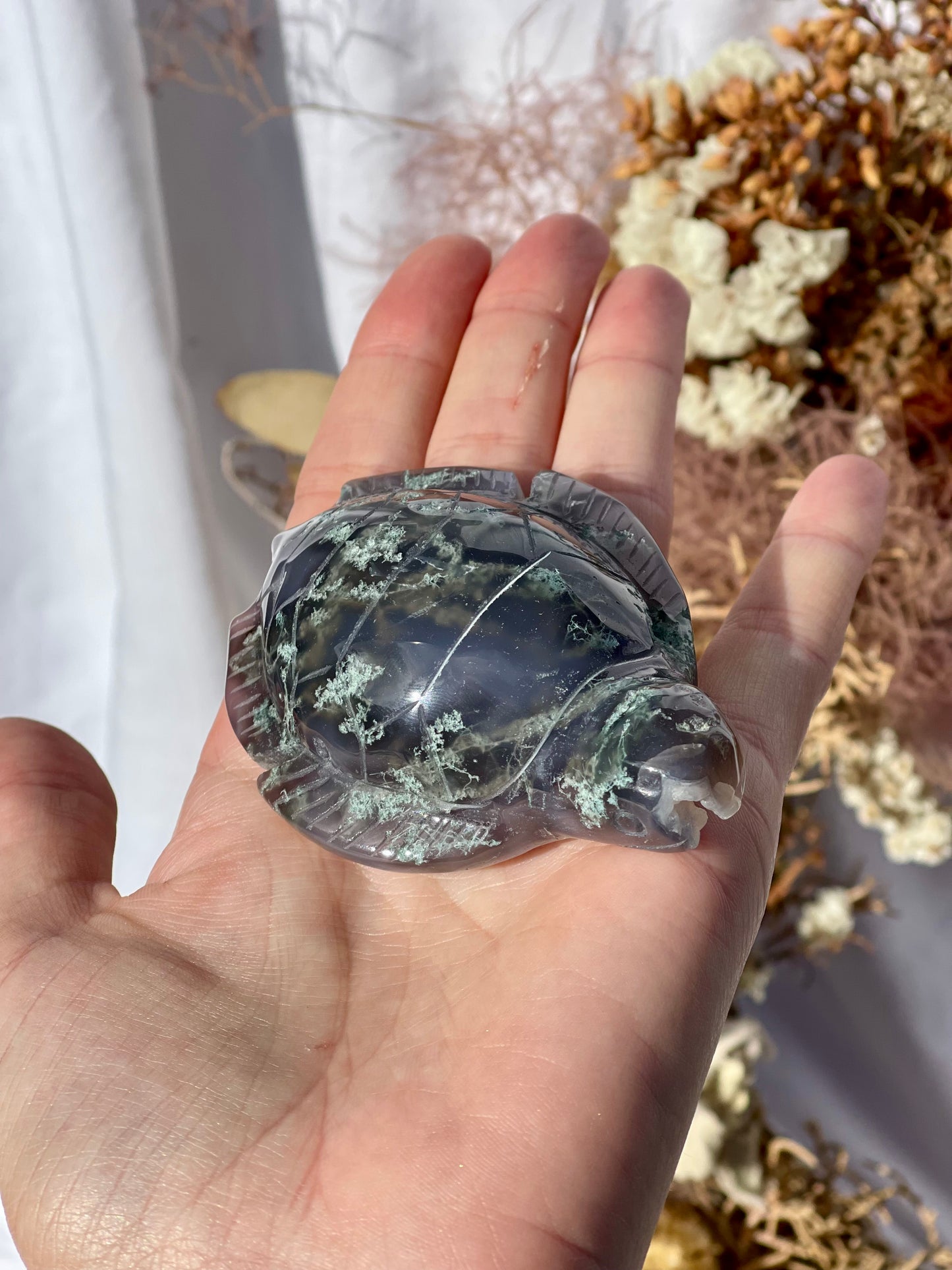 Green Moss Agate Sea Turtle
