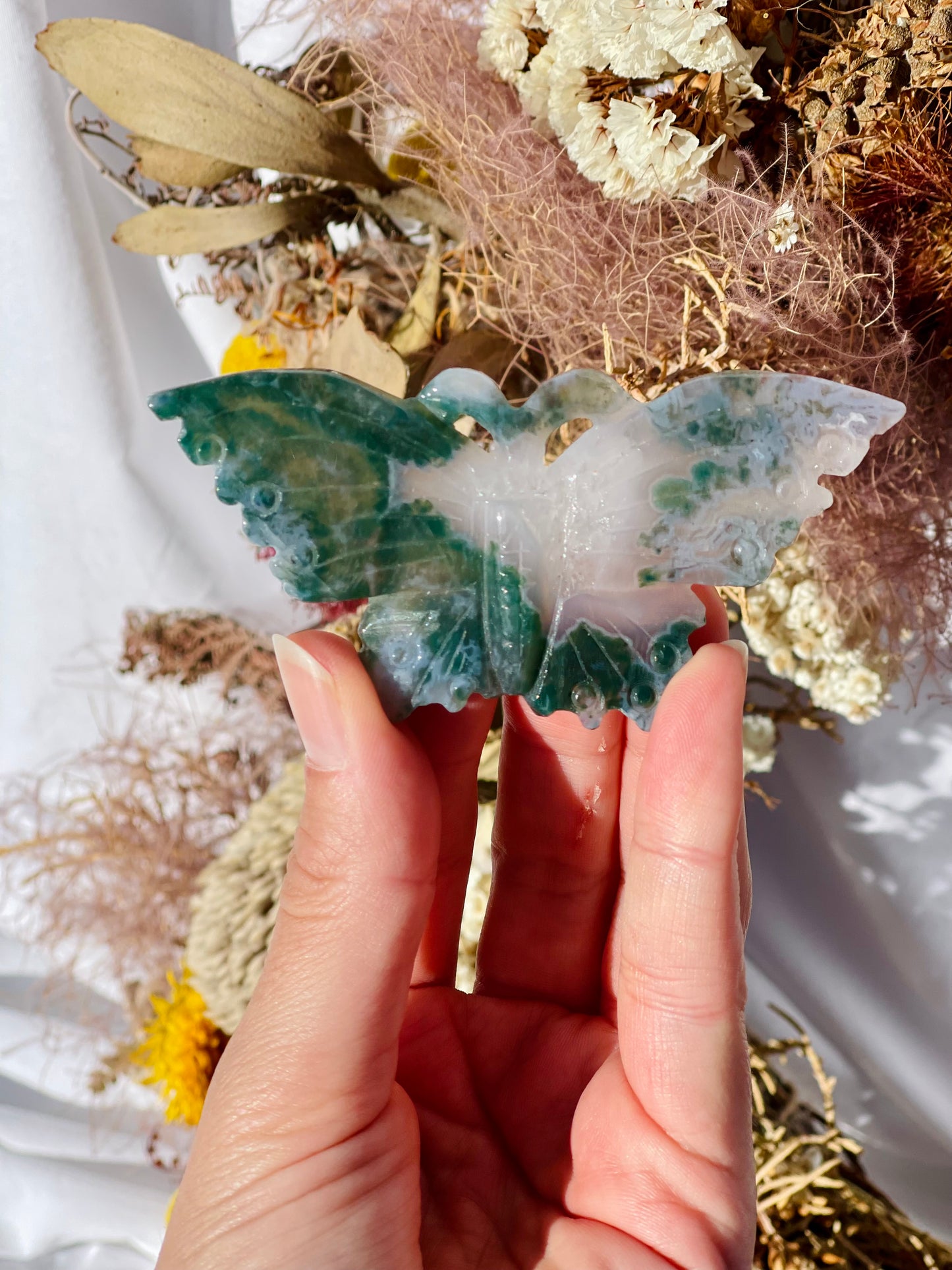 Green Moss Agate Butterfly #1