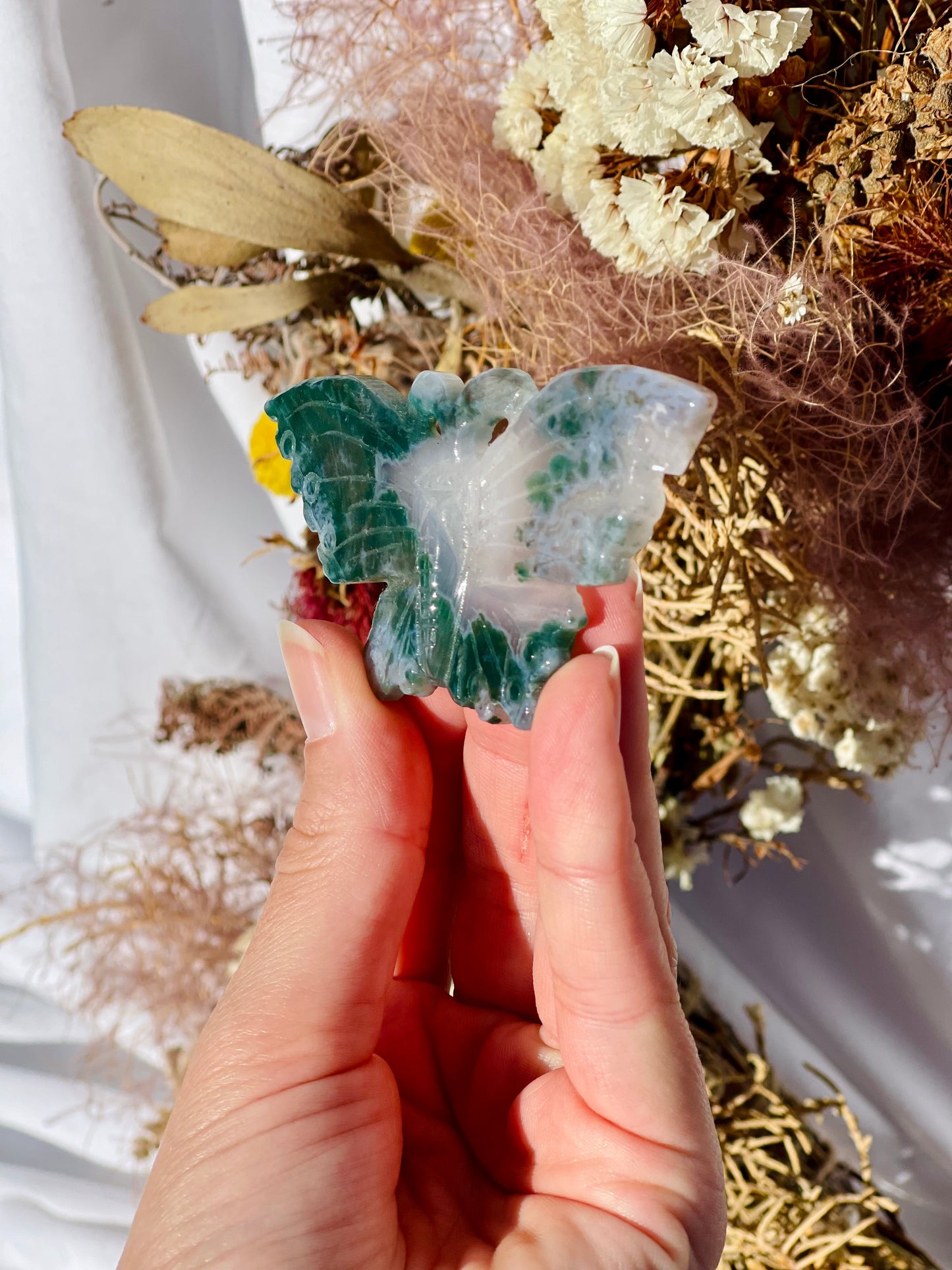 Green Moss Agate Butterfly #1