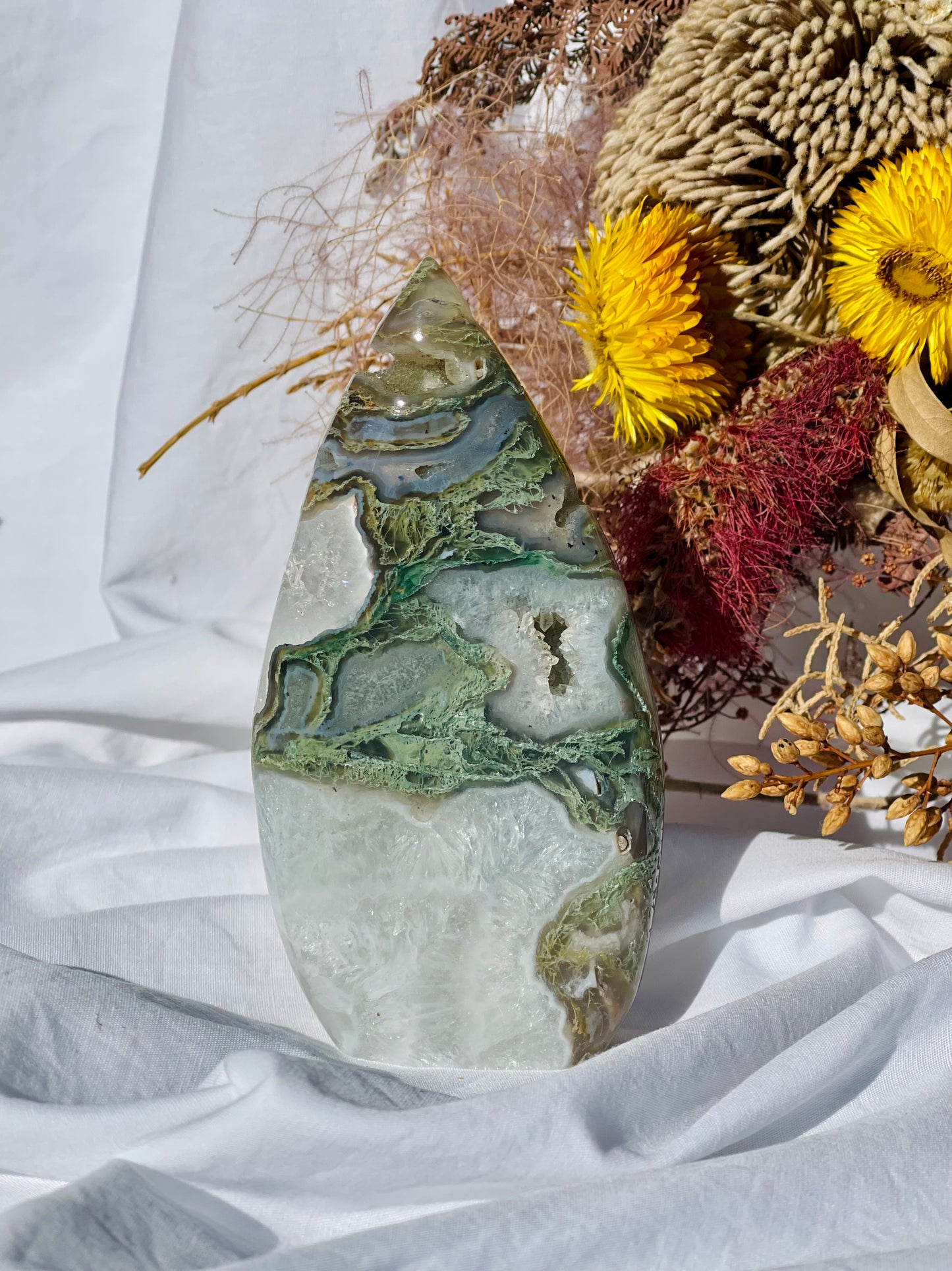 Green Moss Agate Flame