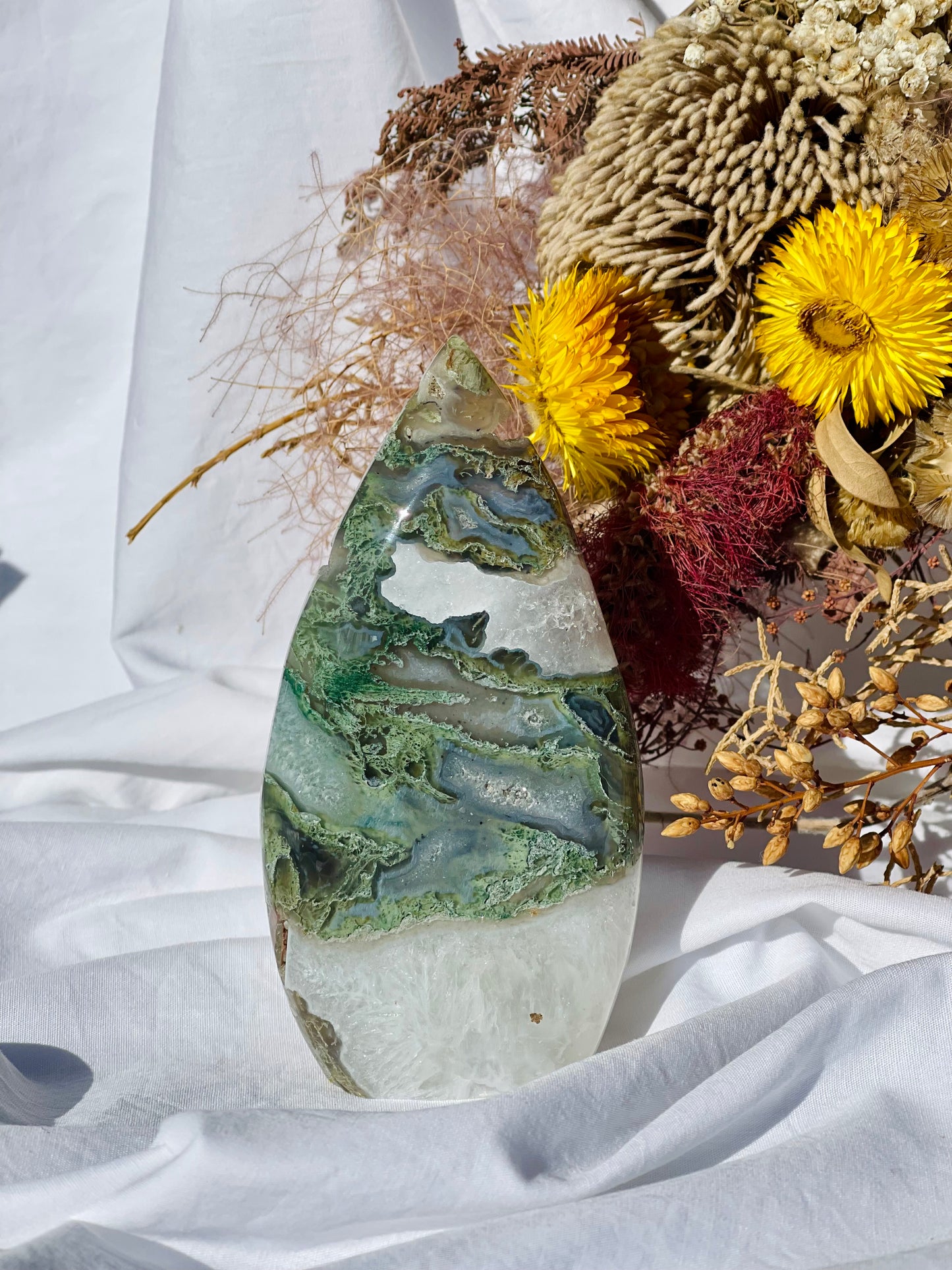 Green Moss Agate Flame