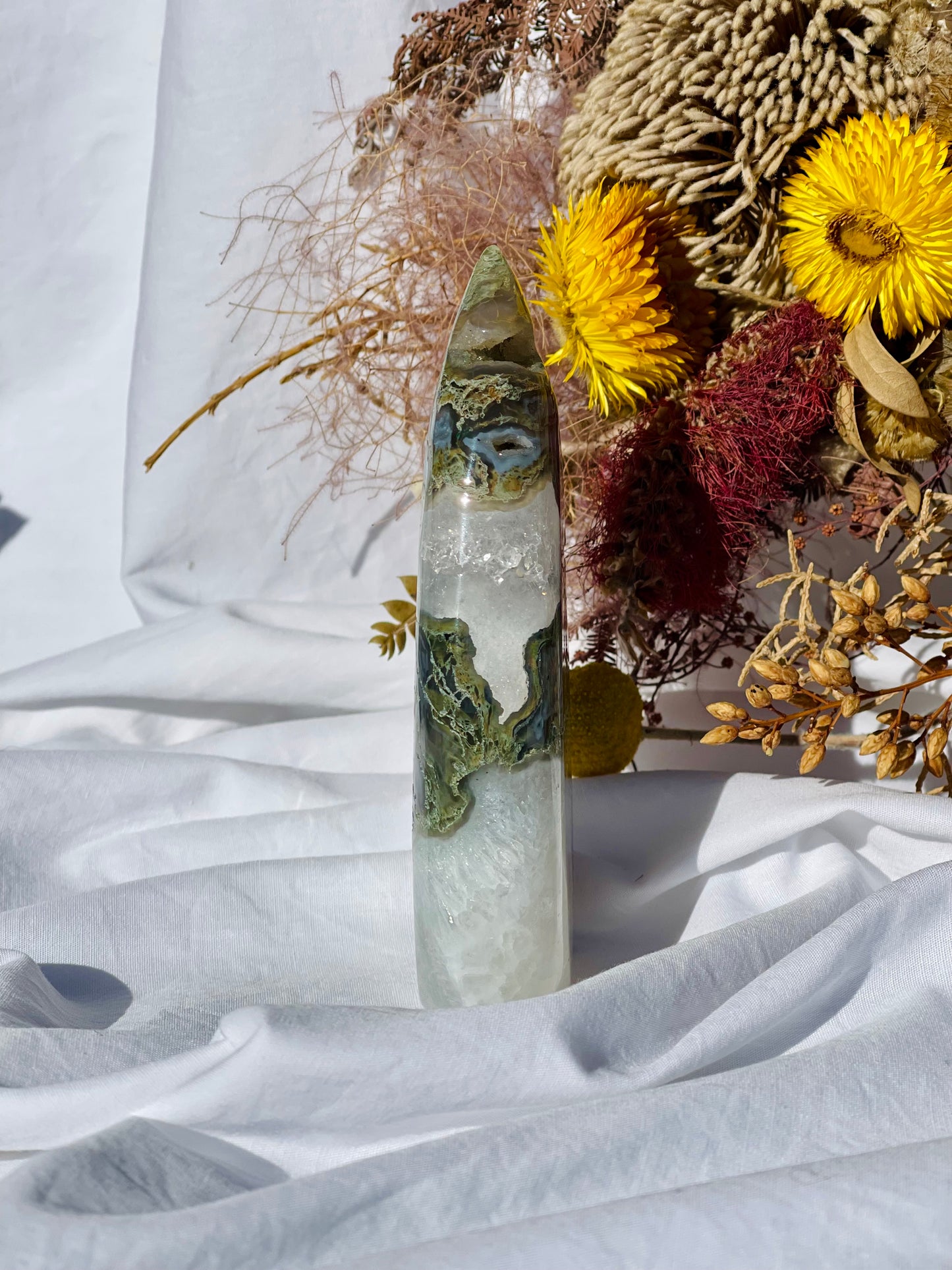 Green Moss Agate Flame