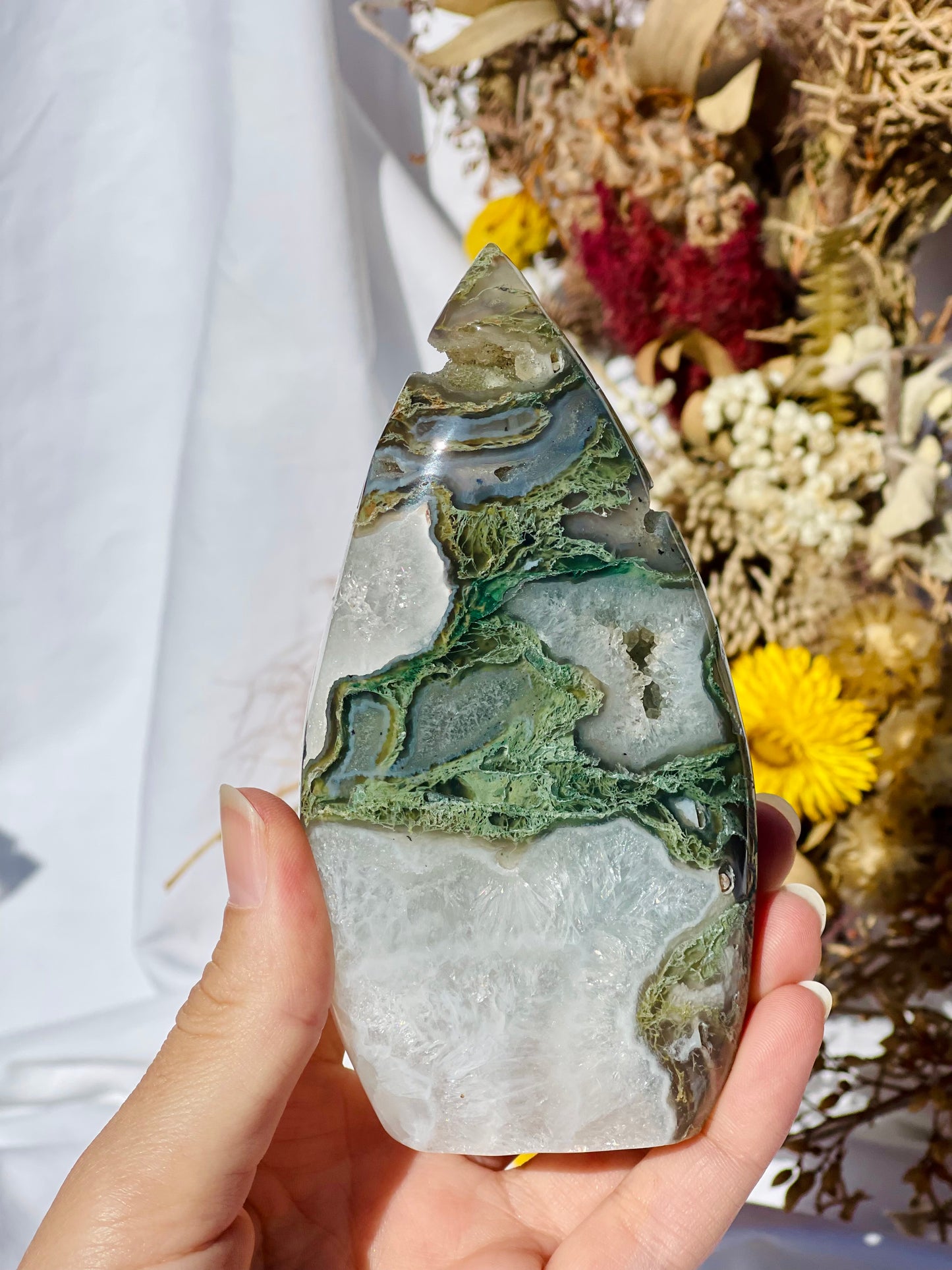 Green Moss Agate Flame