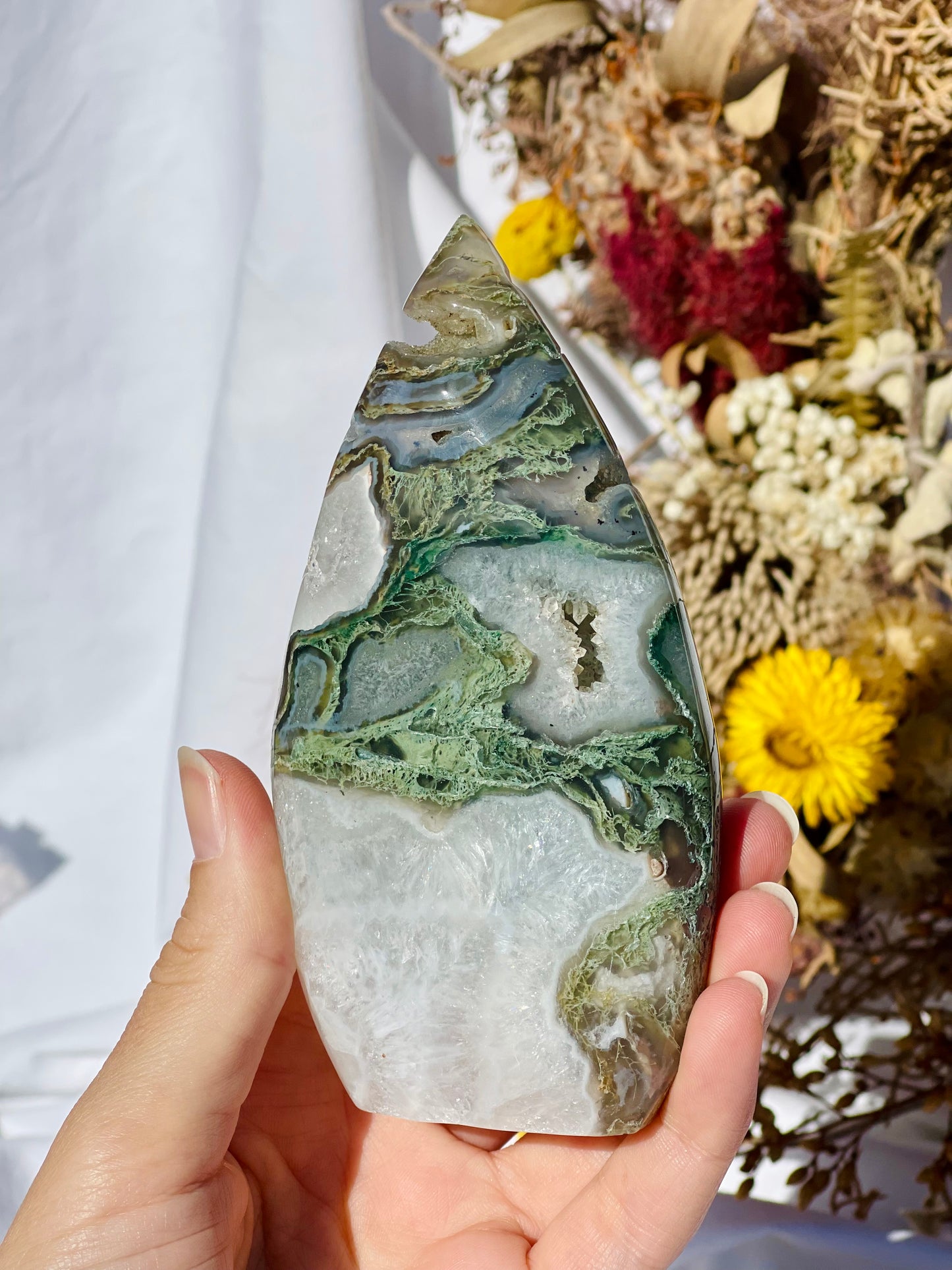 Green Moss Agate Flame