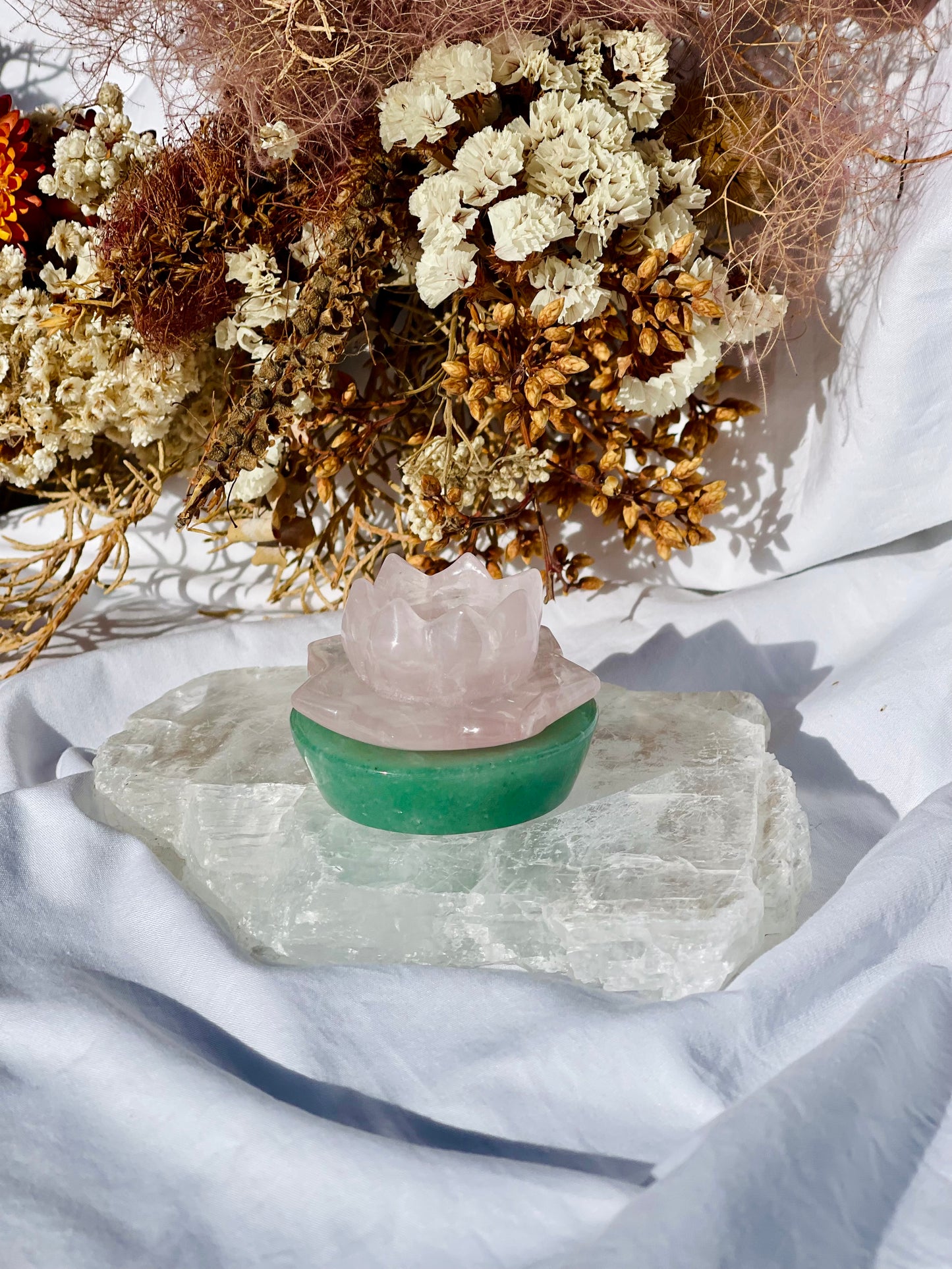 Rose Quartz / Green Aventurine Lotus