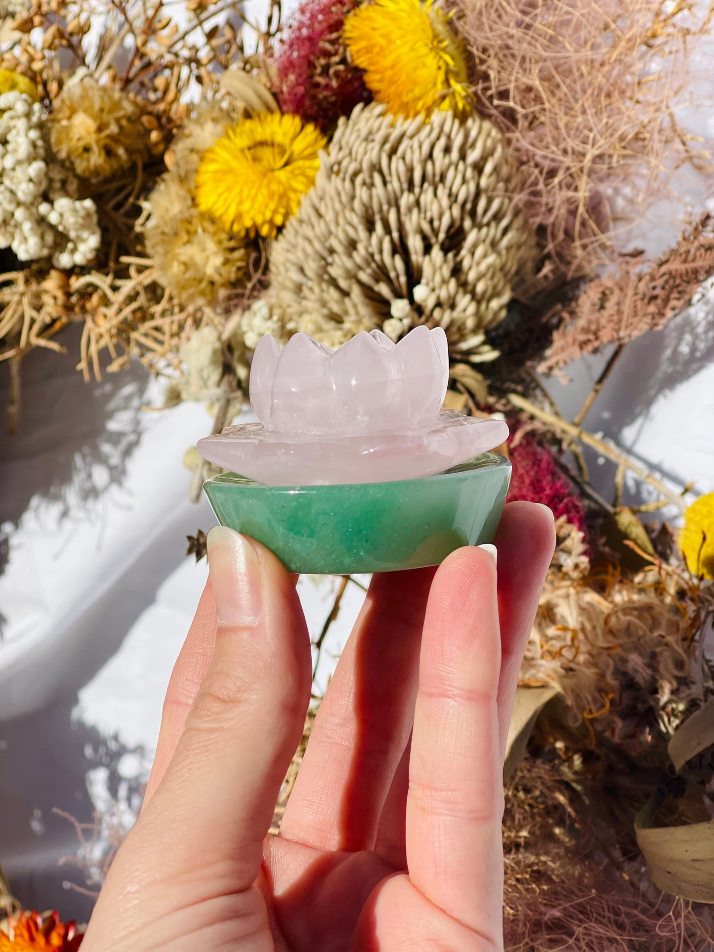 Rose Quartz / Green Aventurine Lotus