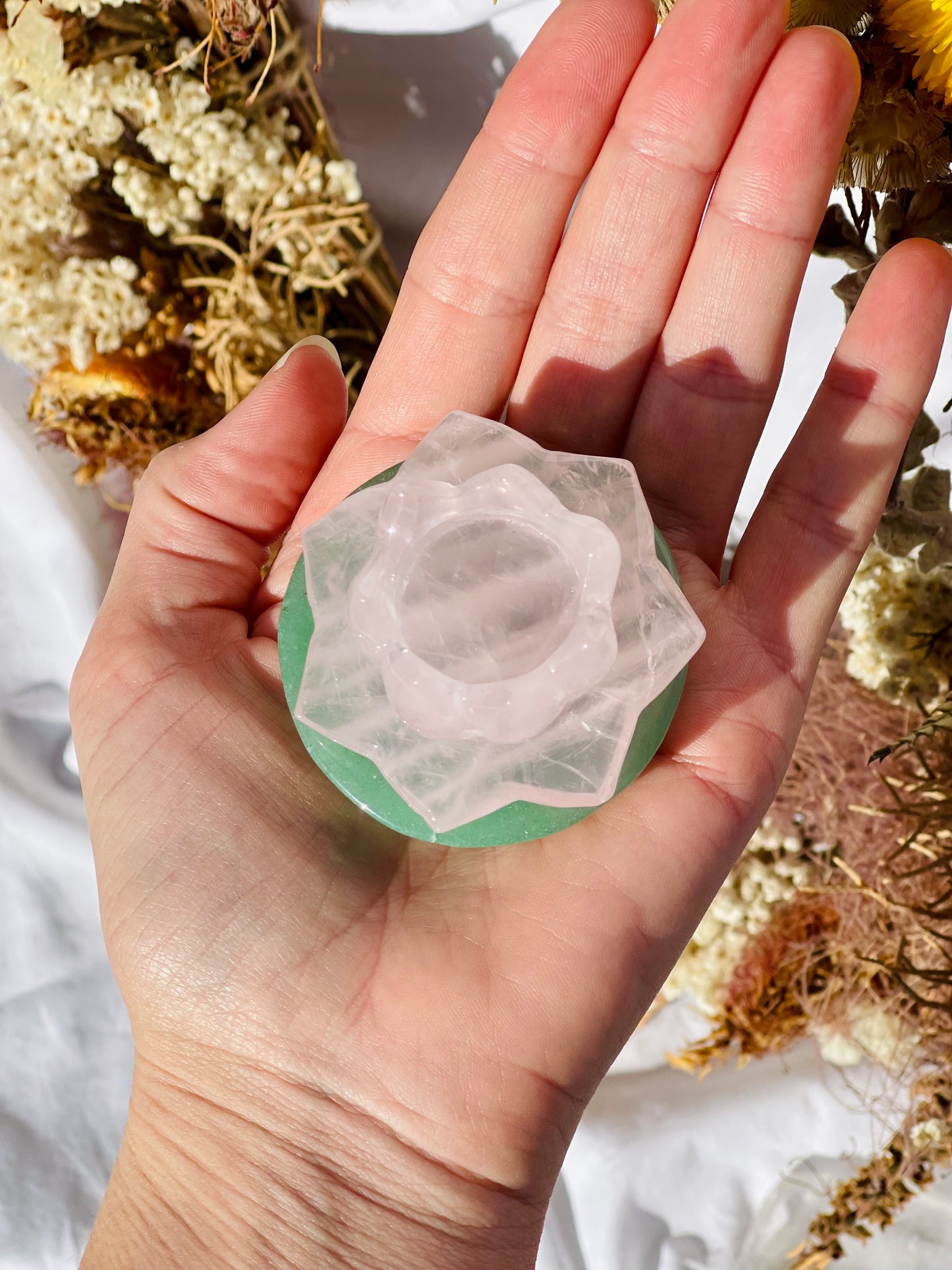 Rose Quartz / Green Aventurine Lotus