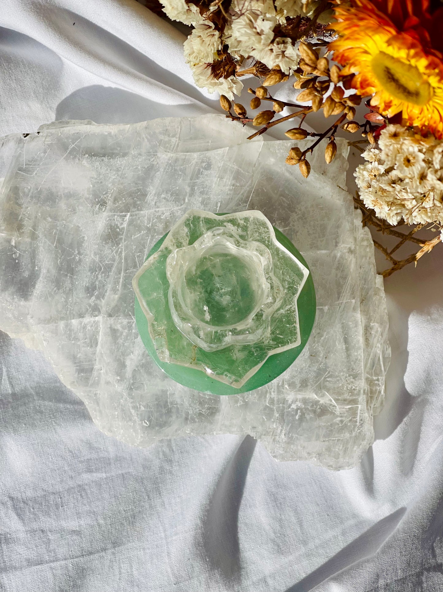 Clear Quartz / Green Aventurine Lotus