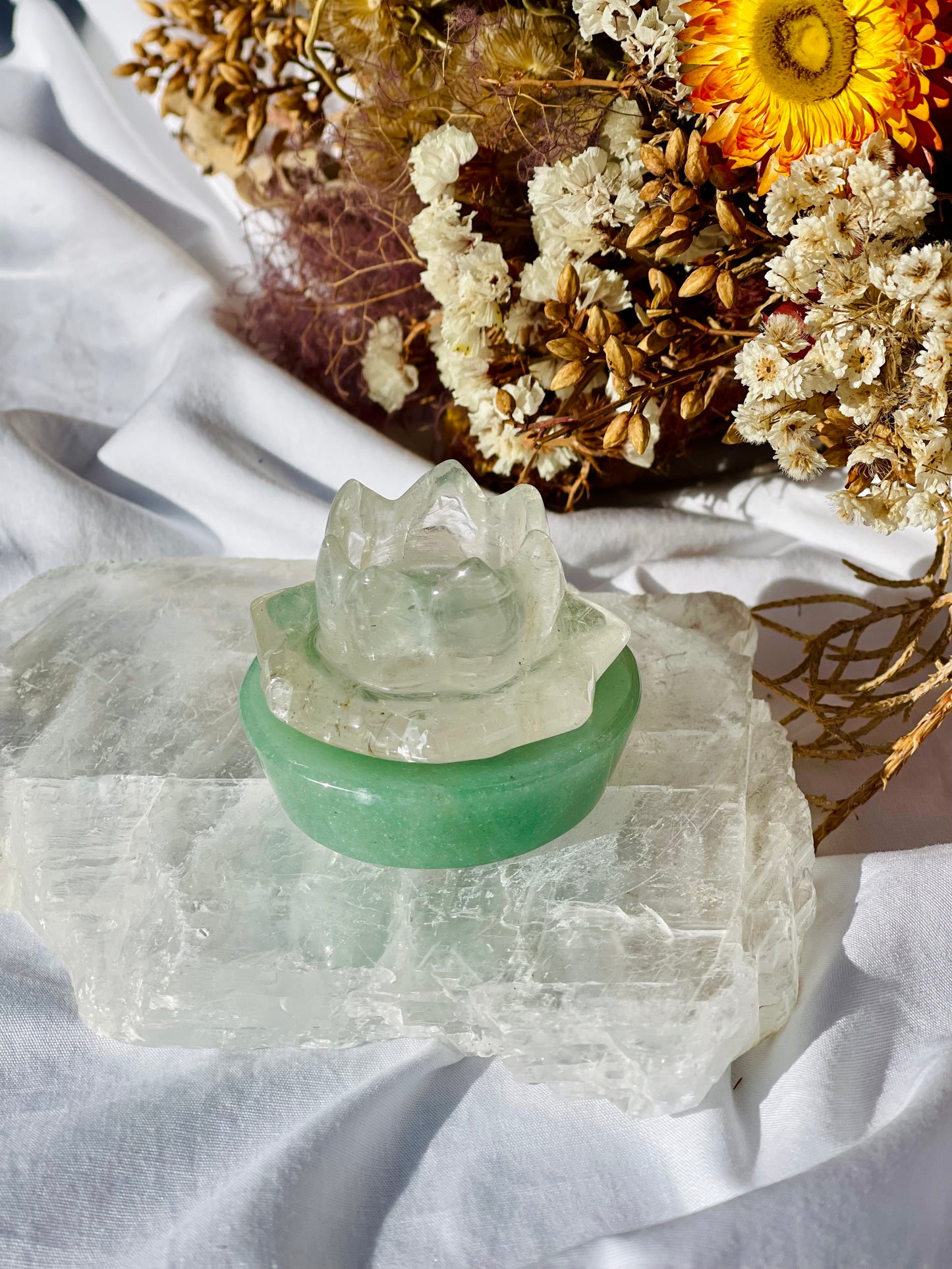 Clear Quartz / Green Aventurine Lotus