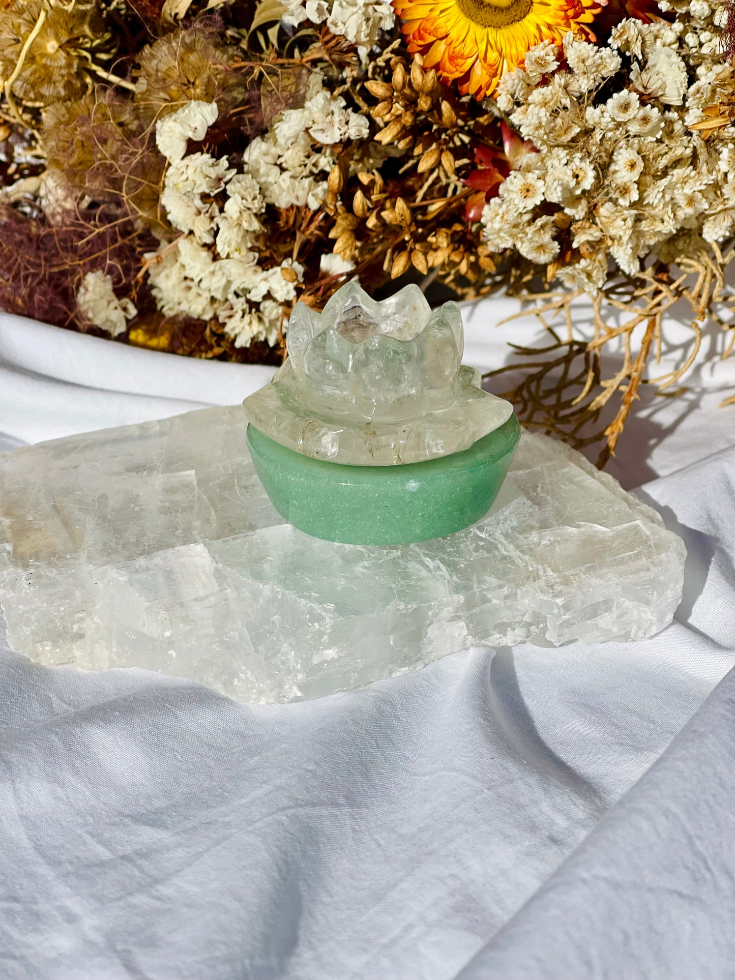 Clear Quartz / Green Aventurine Lotus