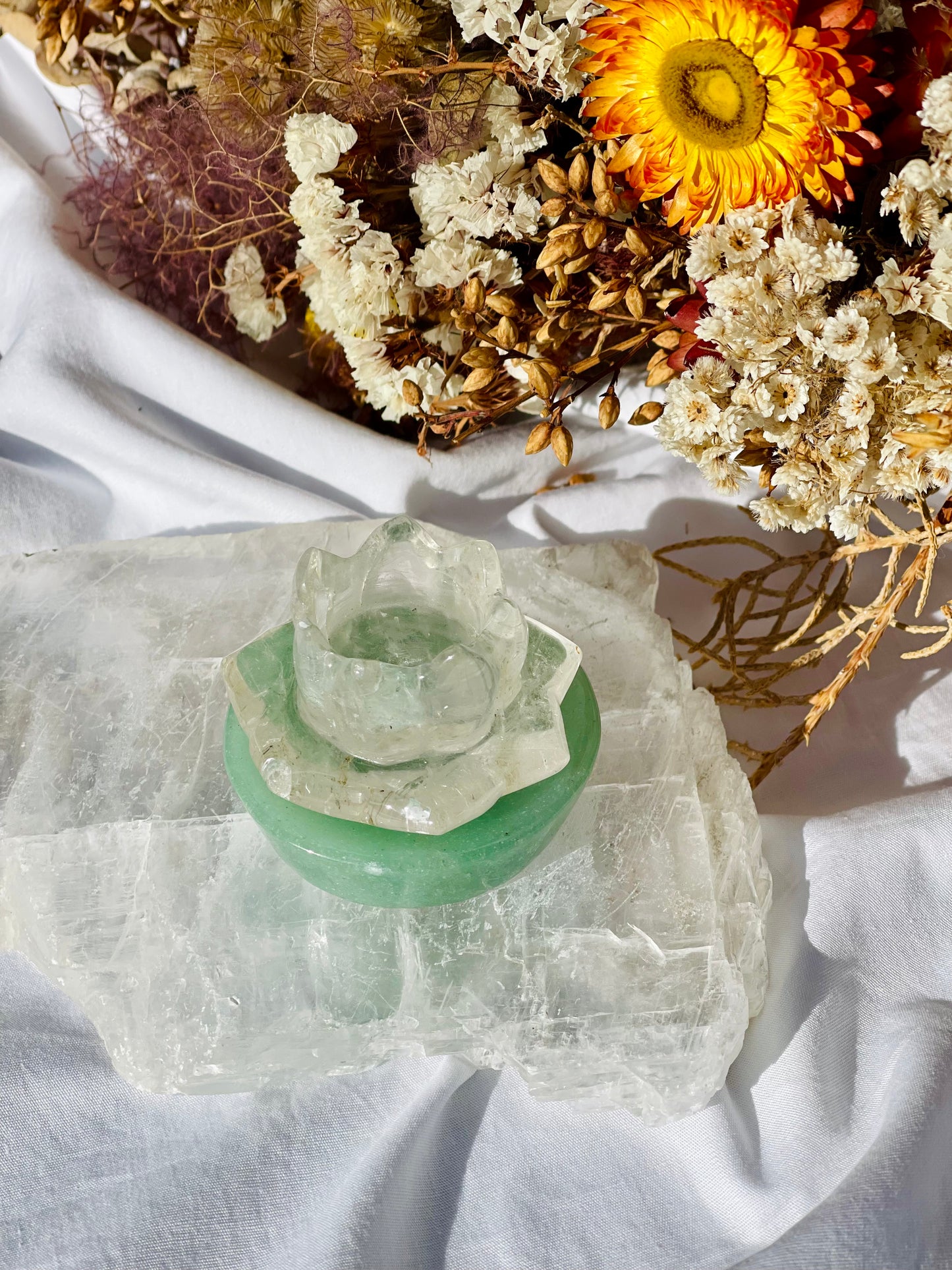 Clear Quartz / Green Aventurine Lotus