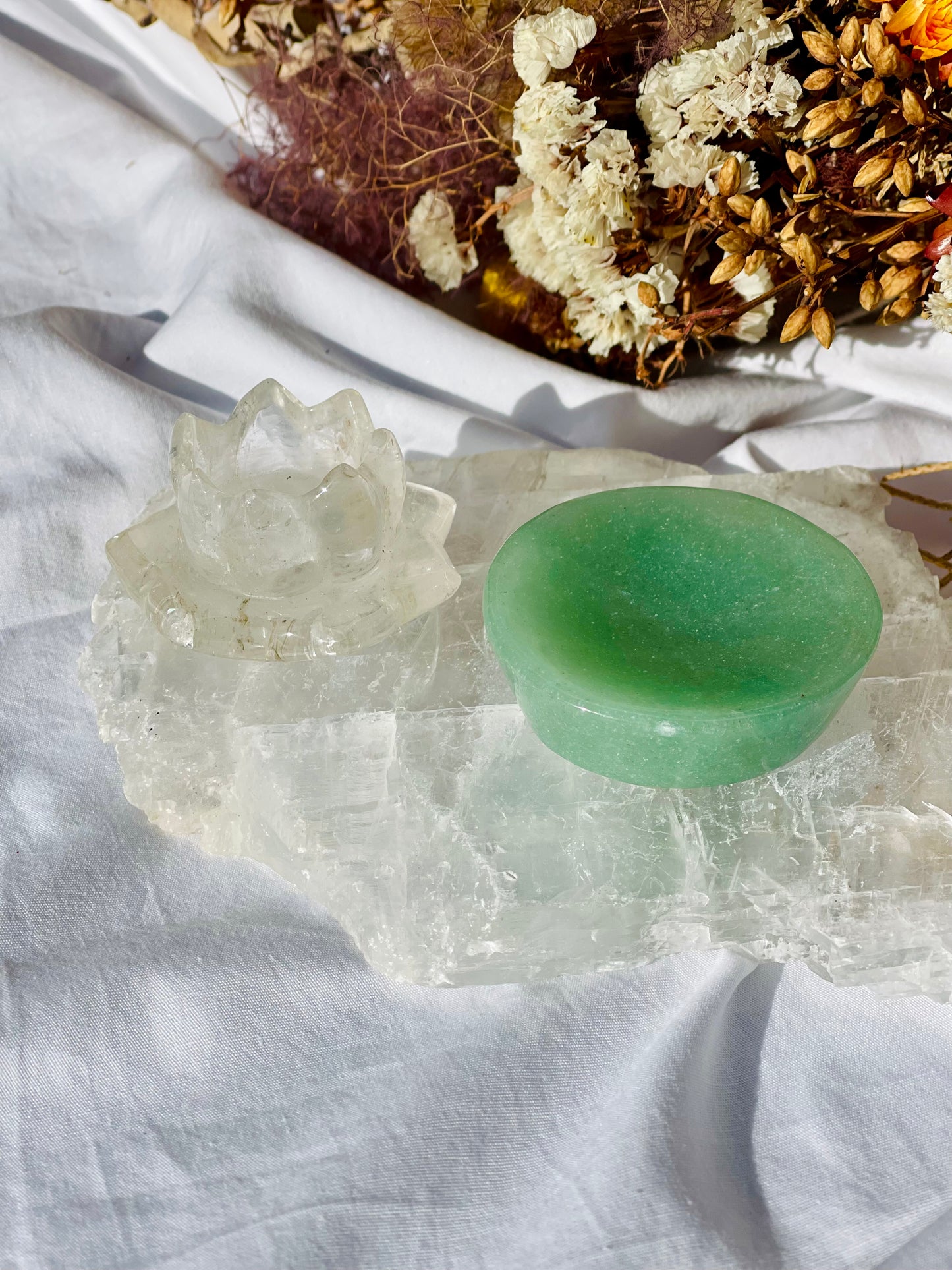 Clear Quartz / Green Aventurine Lotus