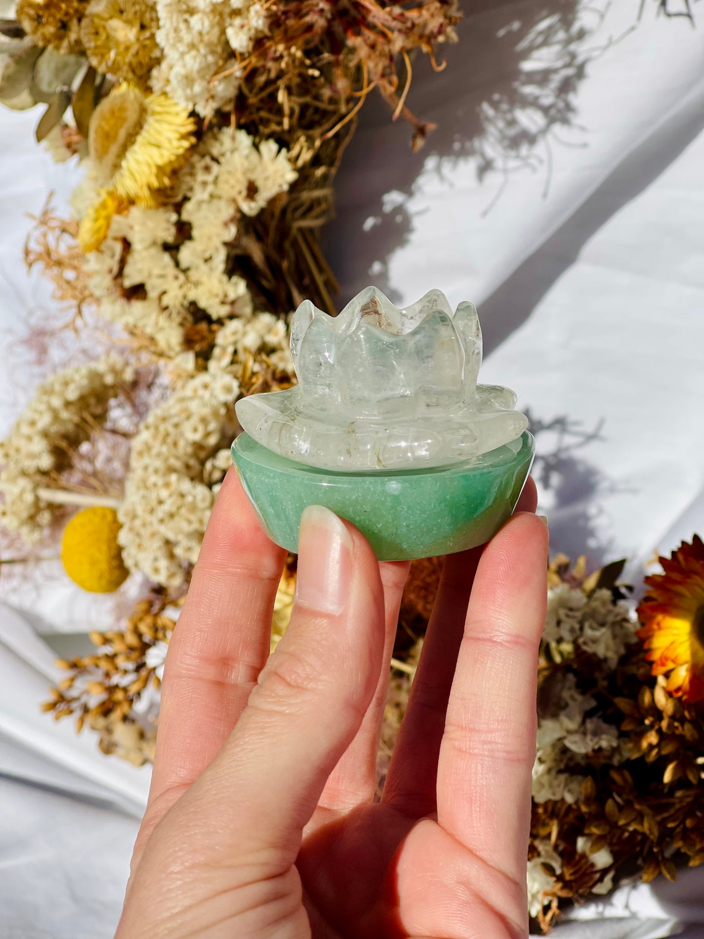 Clear Quartz / Green Aventurine Lotus